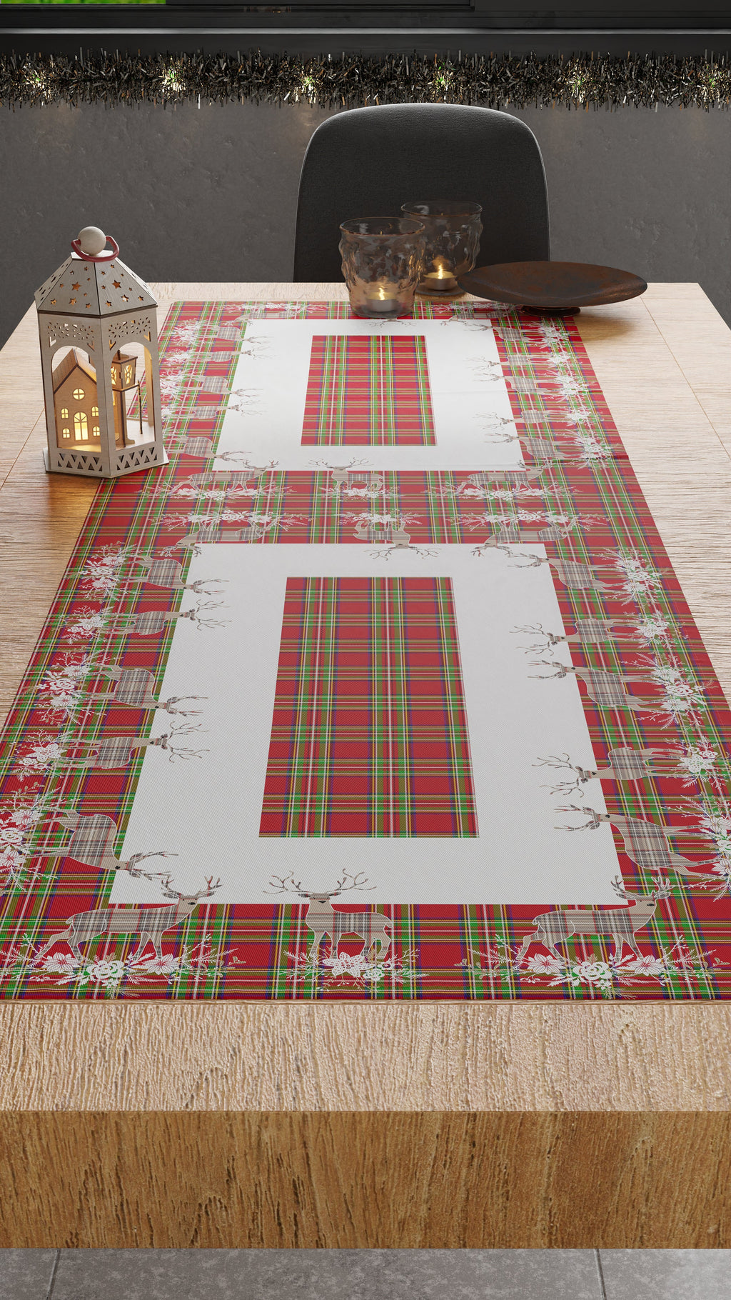 Runner Tavola Natalizio, Tovaglia Runner Natalizia, Runner Cucina Renna Beige.