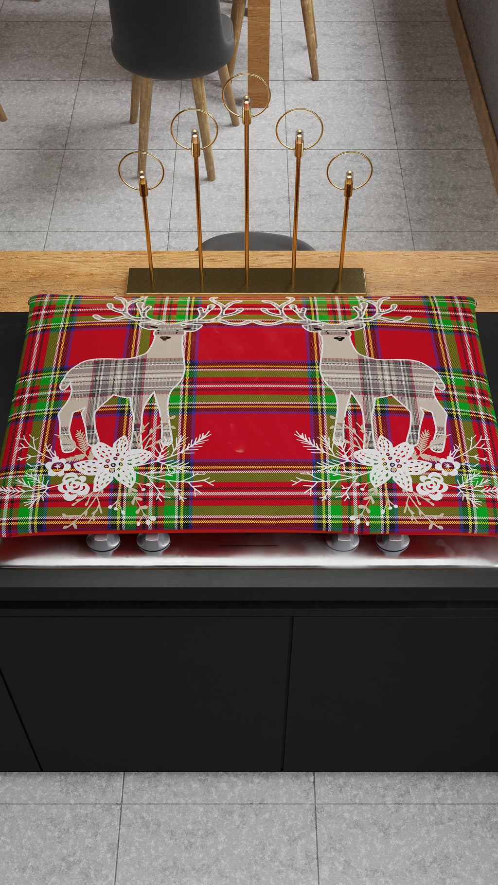 Coprifornello Natalizio Coprifuochi Cucina in Stampa Digitale Renna Beige.