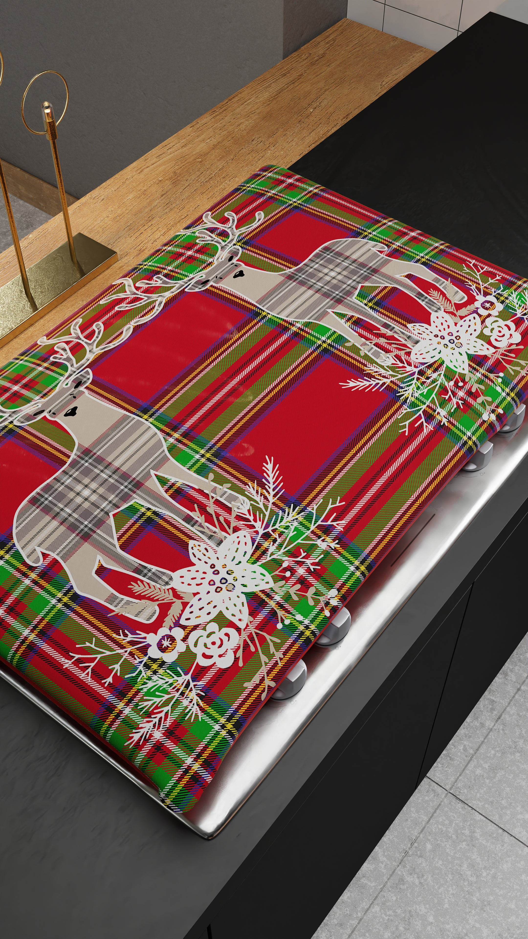 Coprifornello Natalizio Coprifuochi Cucina in Stampa Digitale Renna Beige.