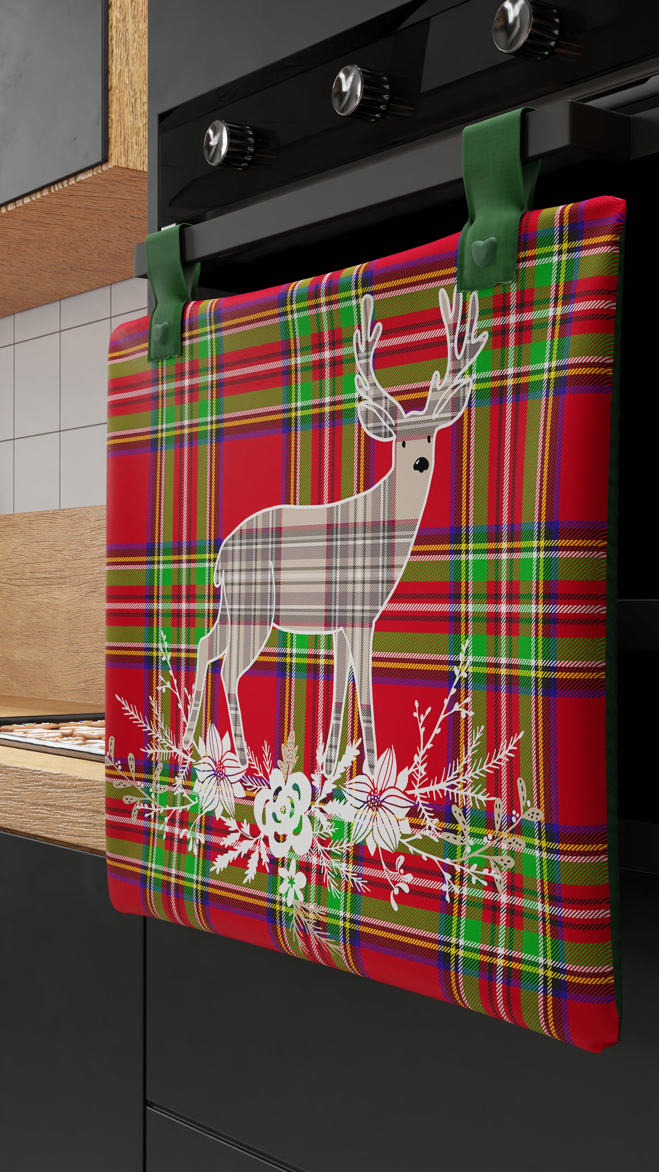 Copriforno Natalizio per Cucina in Stampa Digitale Renna Beige 1pz 40x50cm.