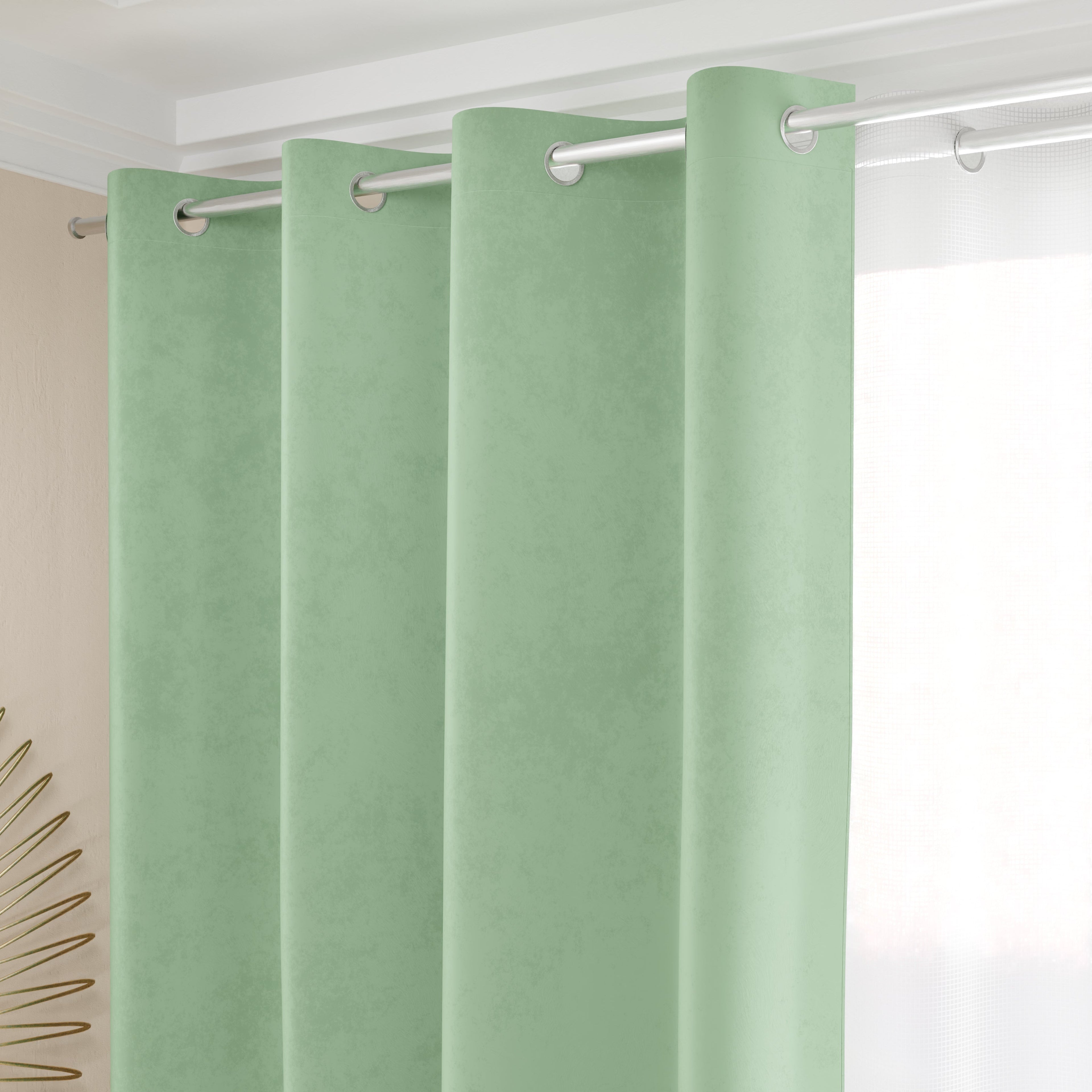 Tenda a Pannello in Velluto per Interni con Anelli, 140x280 cm, Salvia