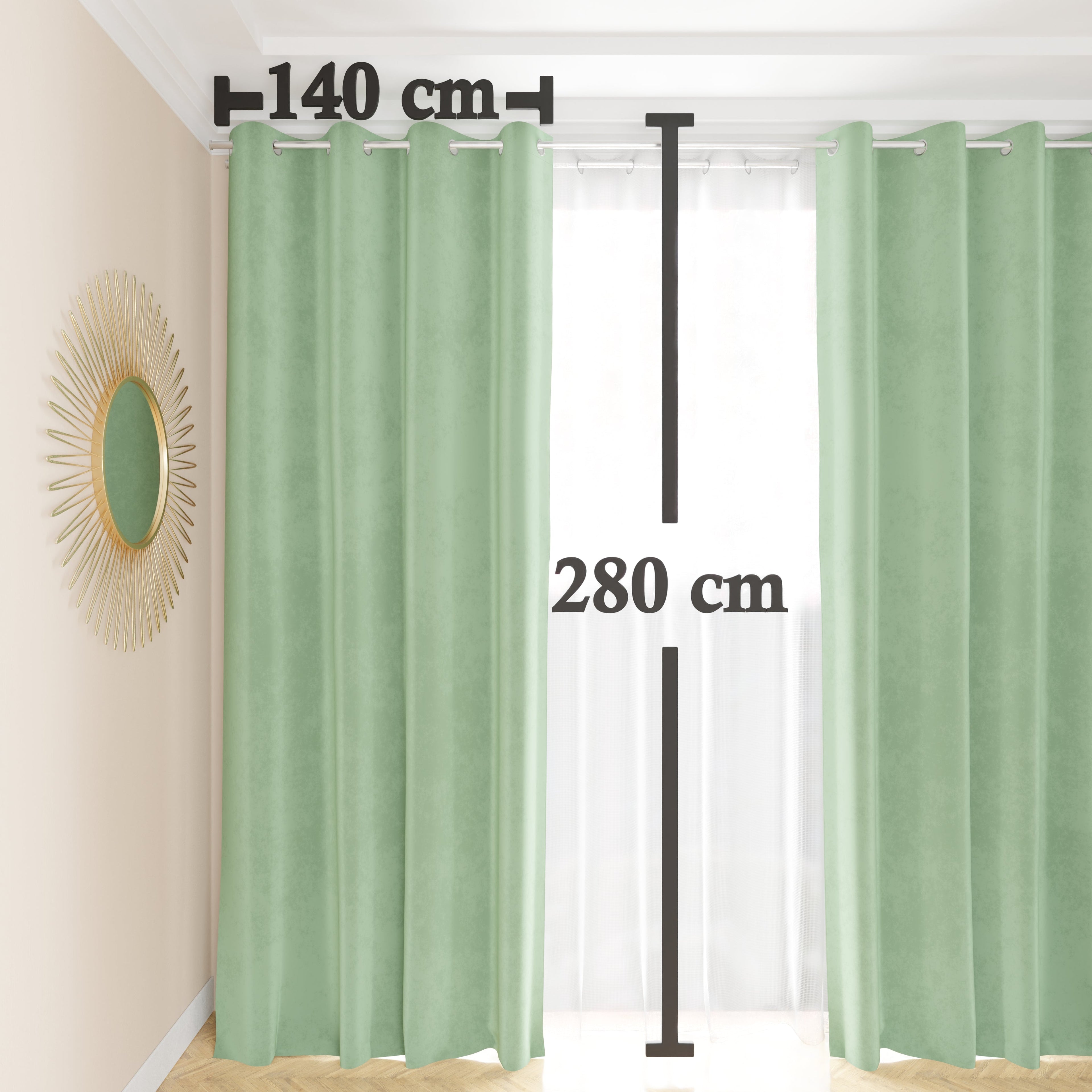 Tenda a Pannello in Velluto per Interni con Anelli, 140x280 cm, Salvia