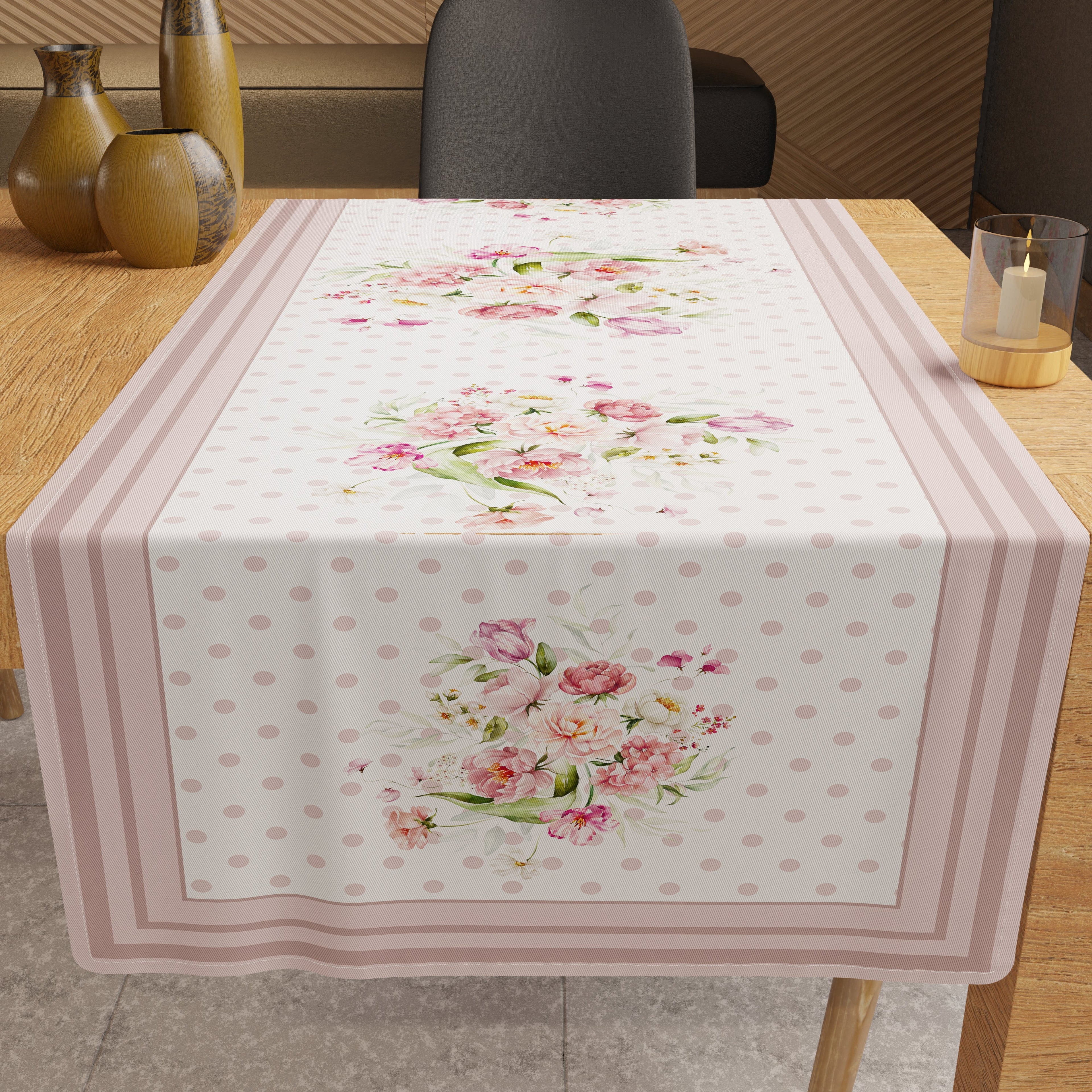 Runner Tavola, Tovaglia Runner, Runner Cucina Shabby Pois Cipria