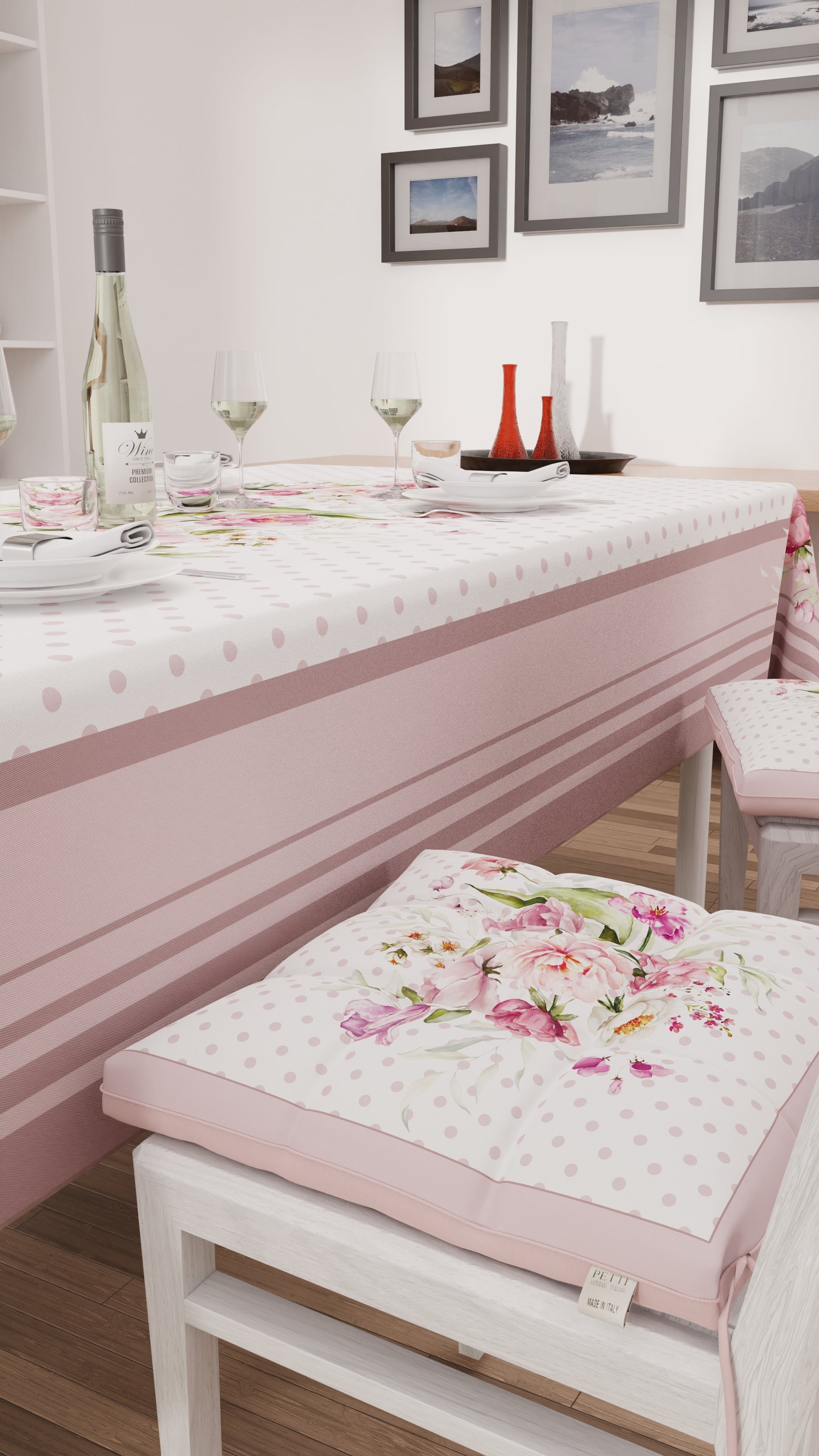 Cuscini per Sedie Coprisedia 6 Pezzi Shabby Pois Cipria
