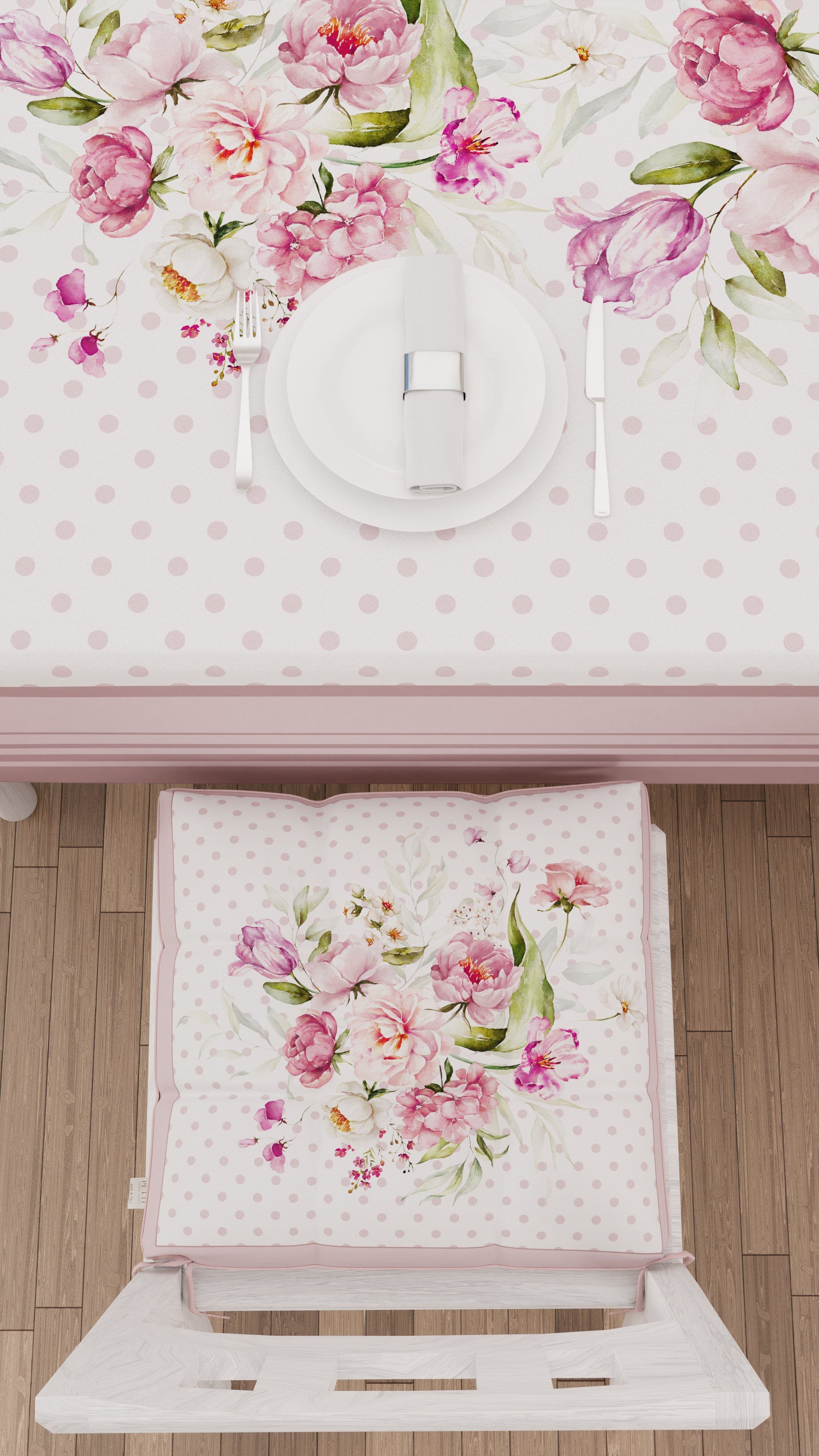 Cuscini per Sedie Coprisedia 6 Pezzi Shabby Pois Cipria