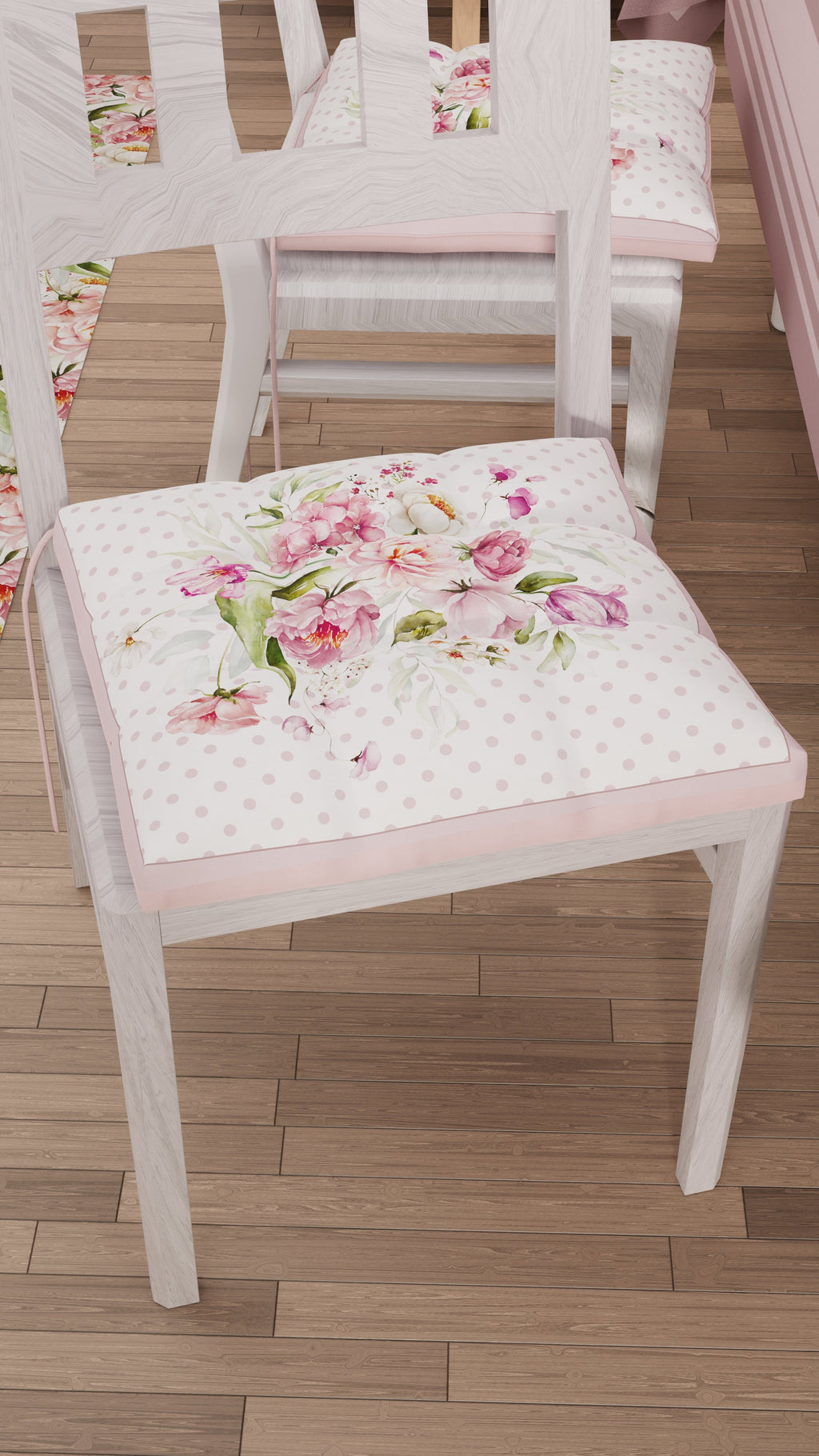 Cuscini per Sedie Coprisedia 6 Pezzi Shabby Pois Cipria