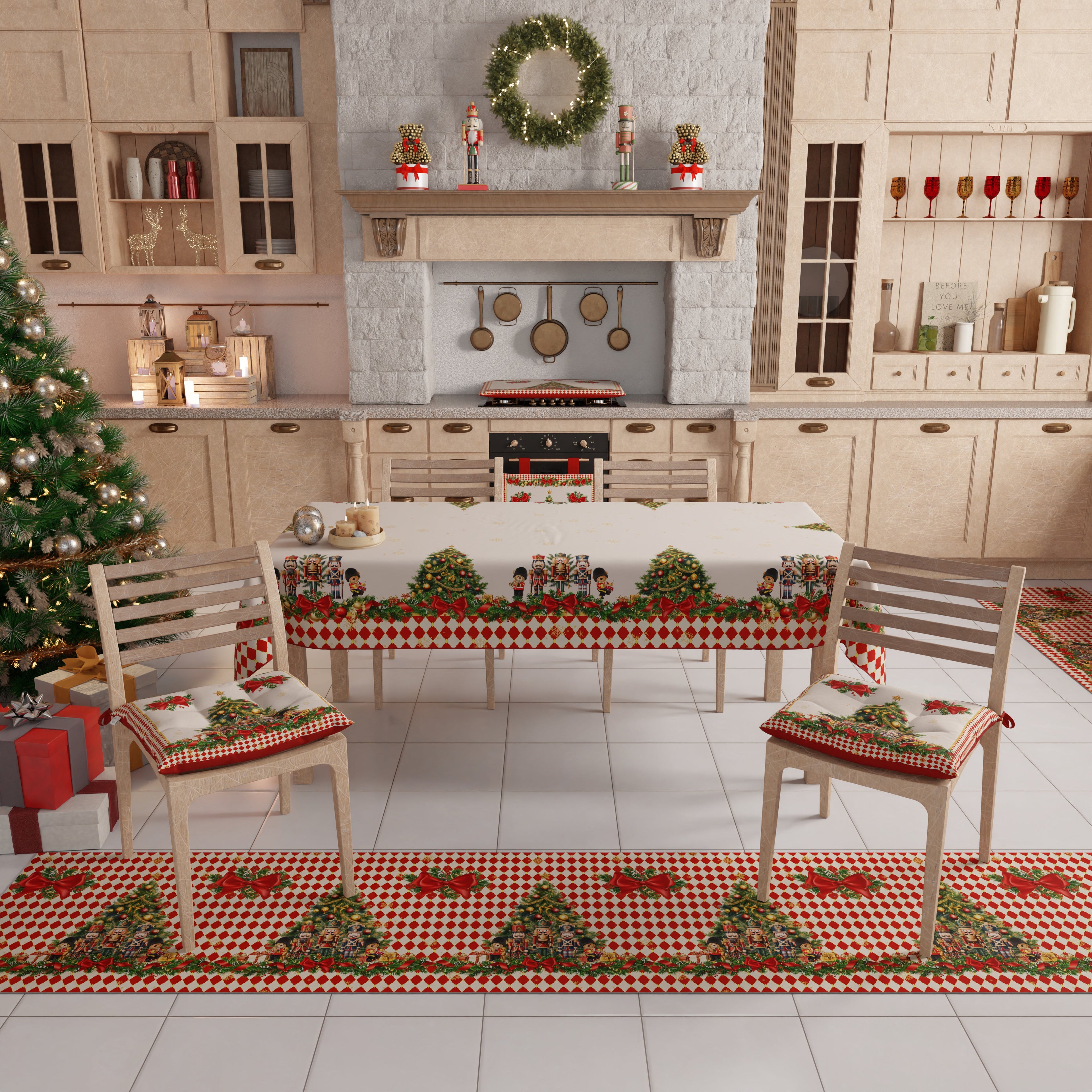 Runner Natalizi, Runner Tavola Natalizio, Tovaglia Runner Natalizia, Runner Cucina Schiaccianoci Rosso