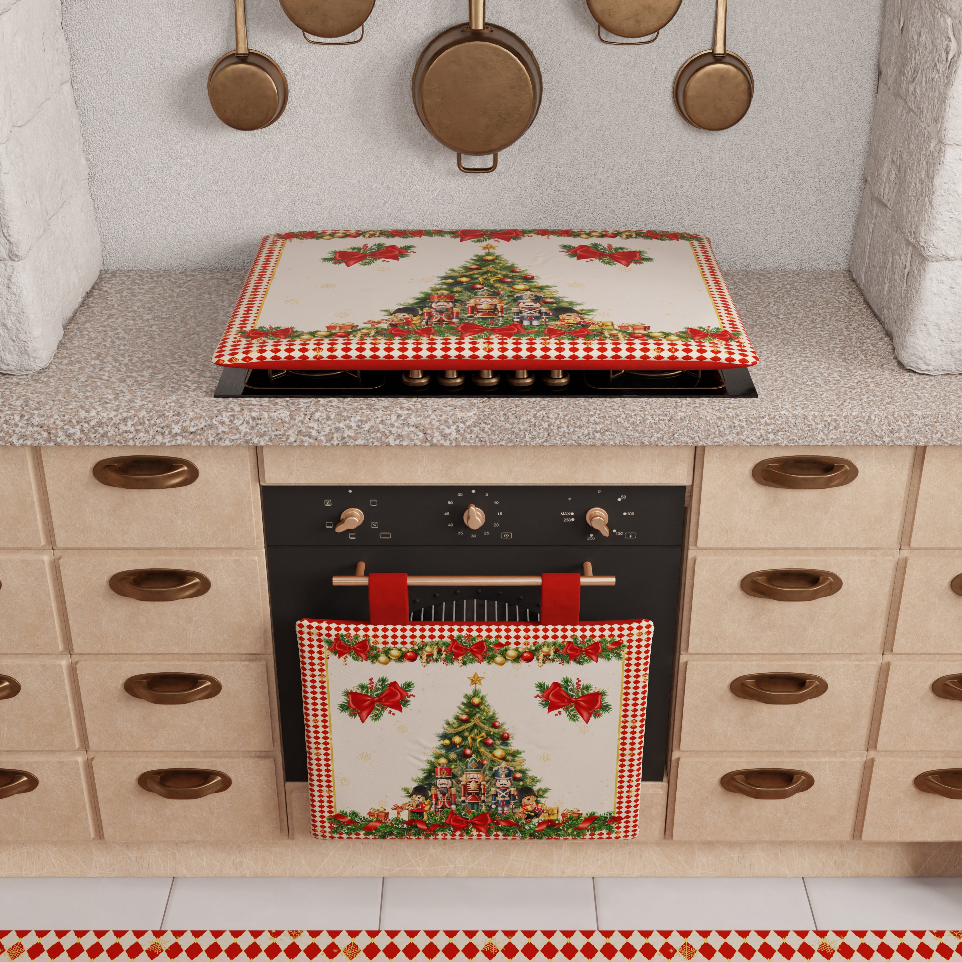Coprifornello Natalizio Coprifuochi Cucina in Stampa Digitale Schiaccianoci Rosso