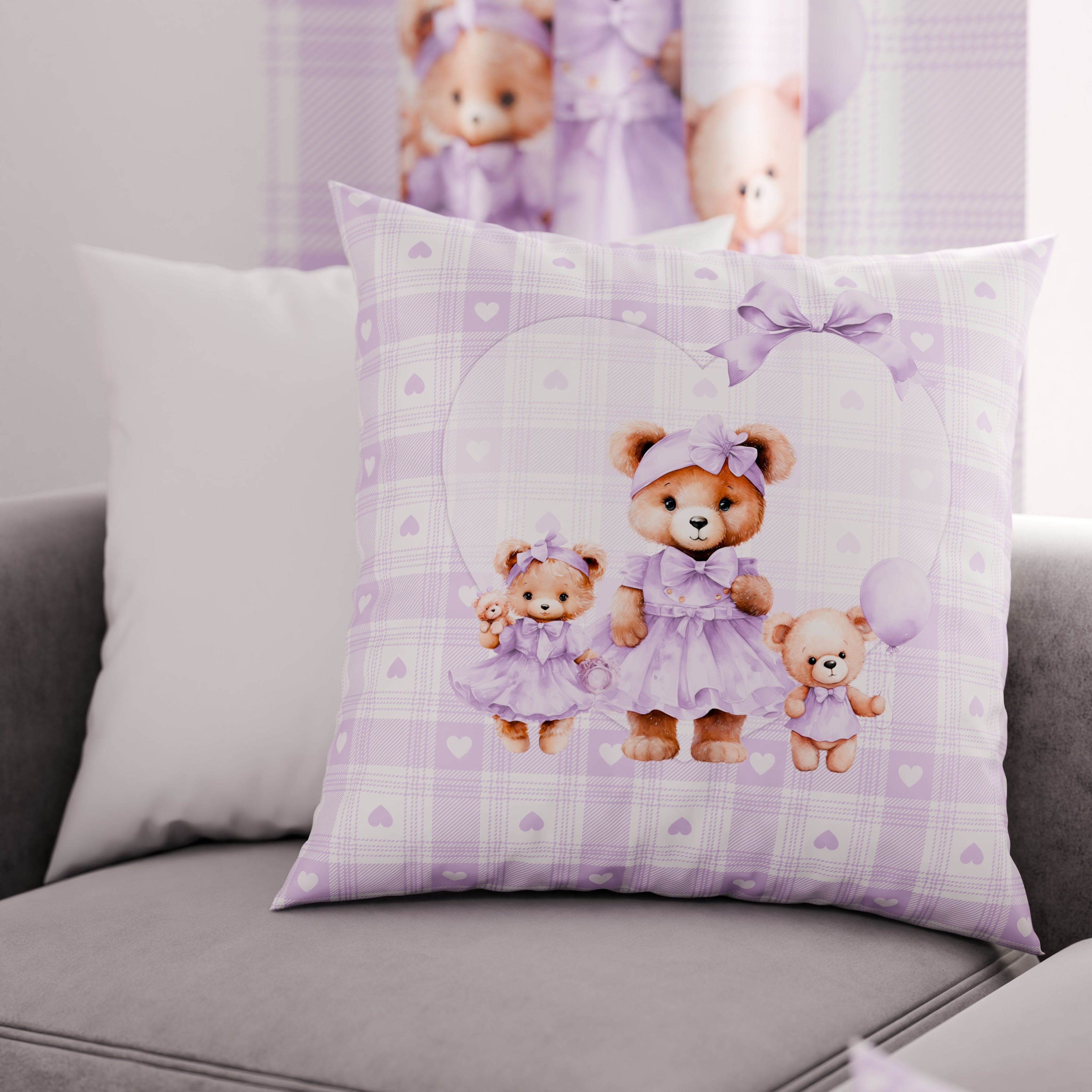 Cuscini, Copricuscini Divano, Cuscini Arredo in Stampa Digitale Teddy Love Lilla