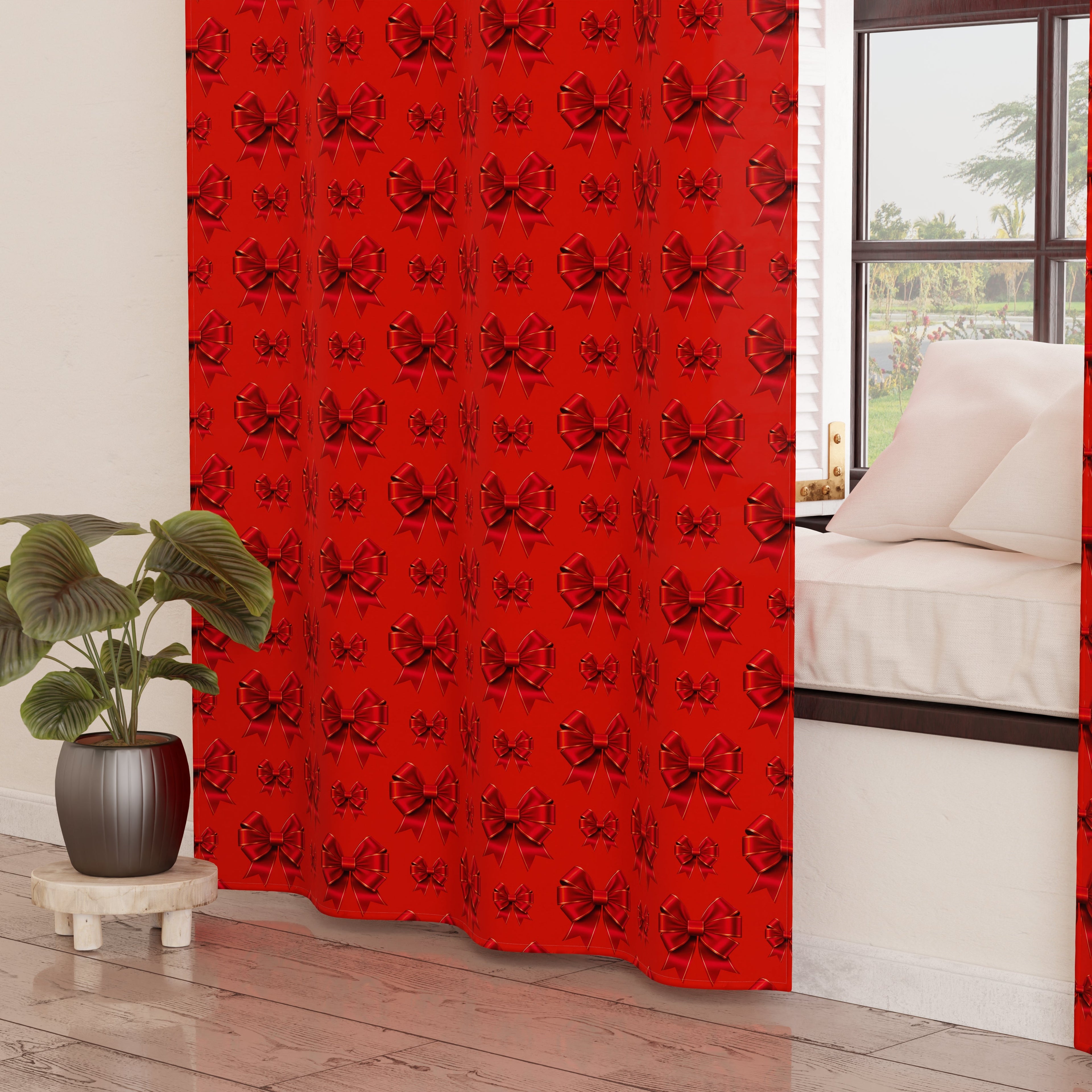 Tenda Arredo da Interno a Pannelli con Anelli Fiocco Rosso