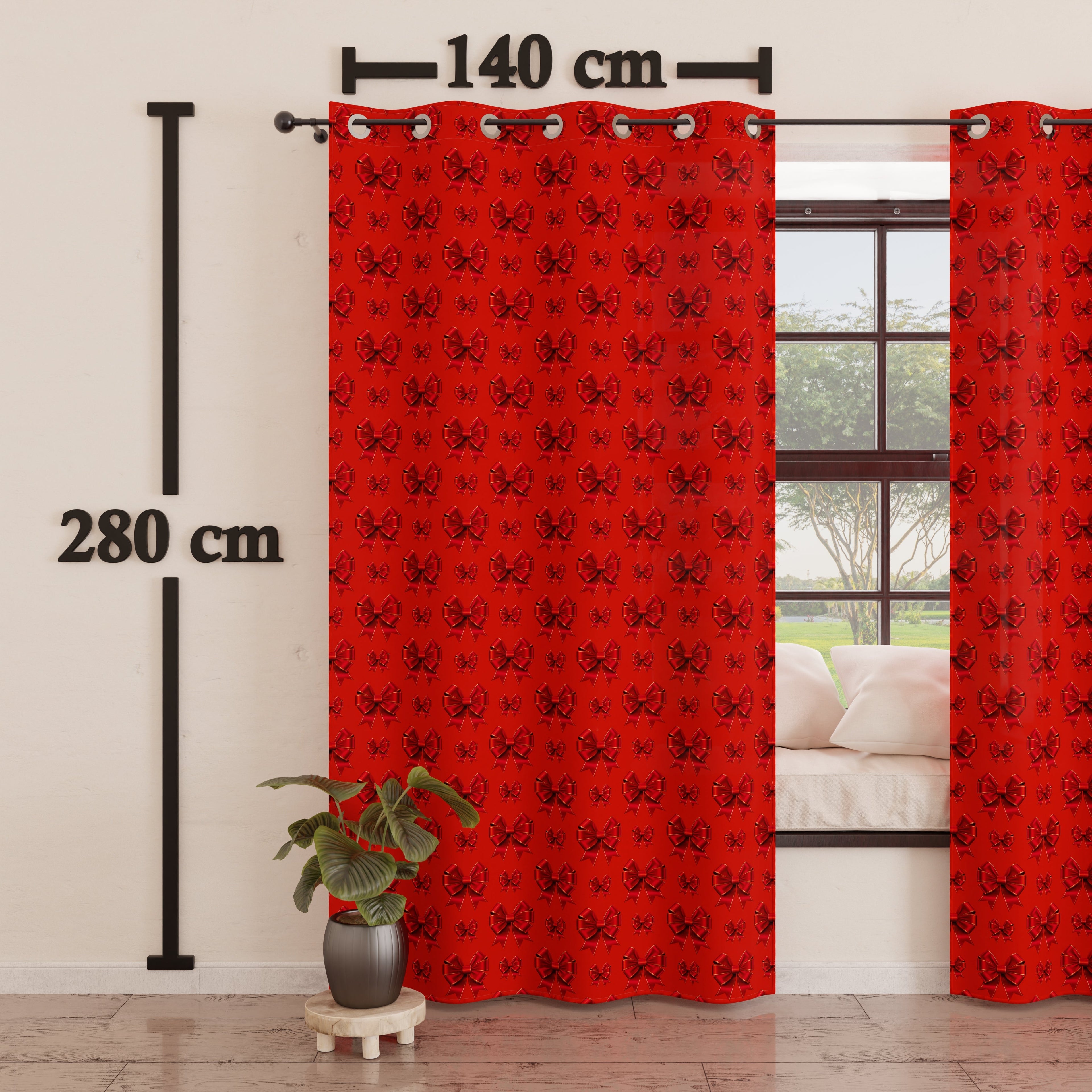 Tenda Arredo da Interno a Pannelli con Anelli Fiocco Rosso