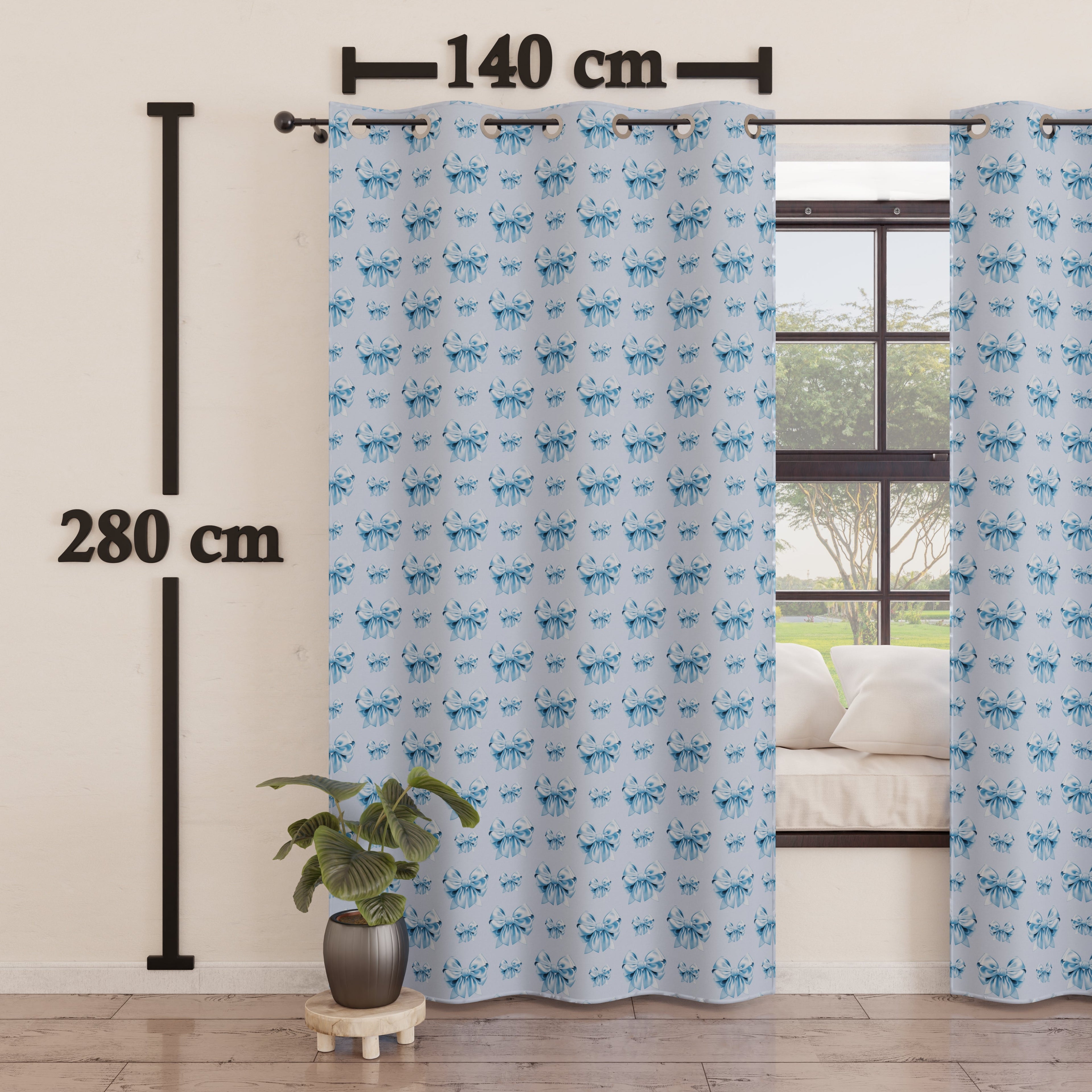 Tenda Arredo da Interno a Pannelli con Anelli Fiocco Celeste