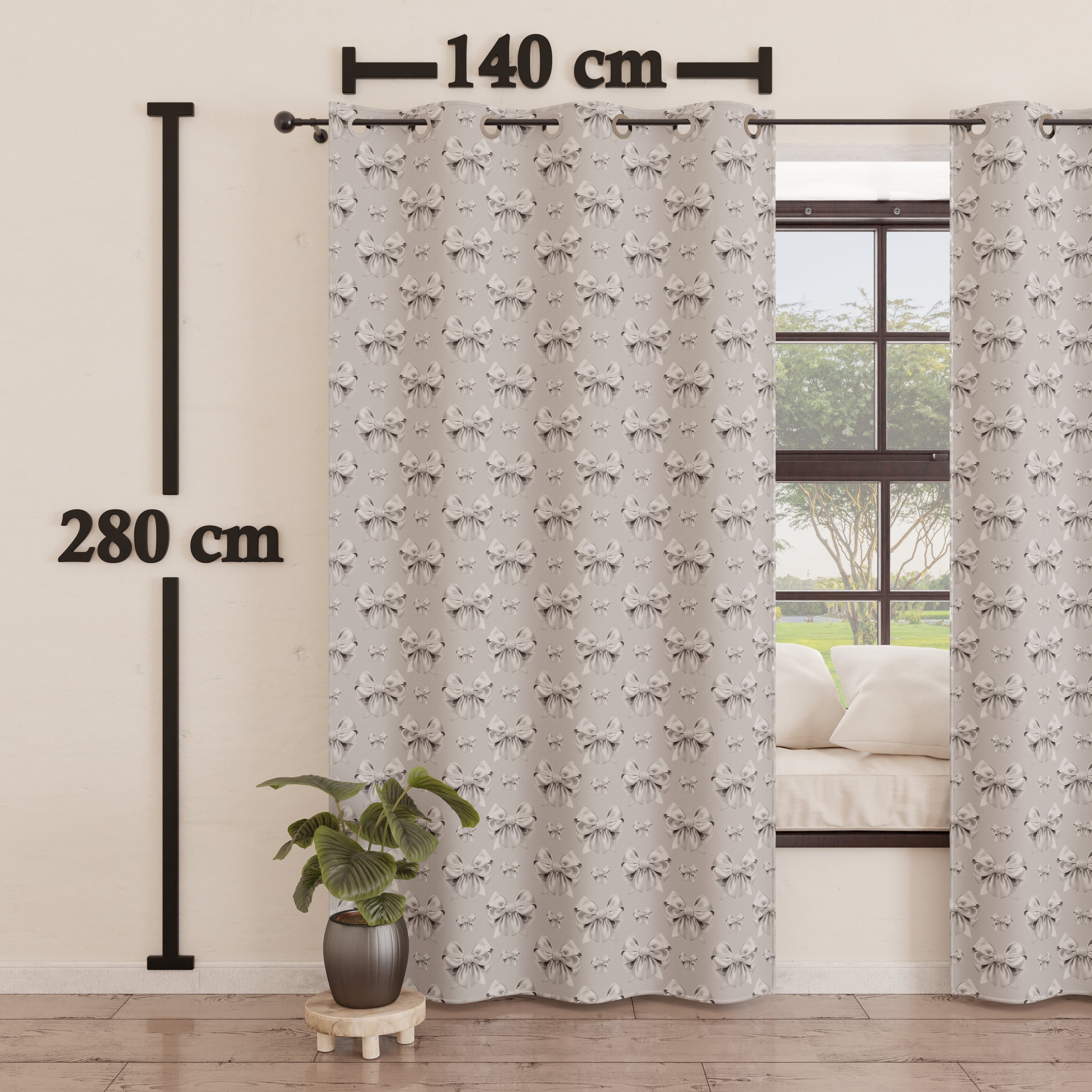 Tenda Arredo da Interno a Pannelli con Anelli Fiocco Grigio