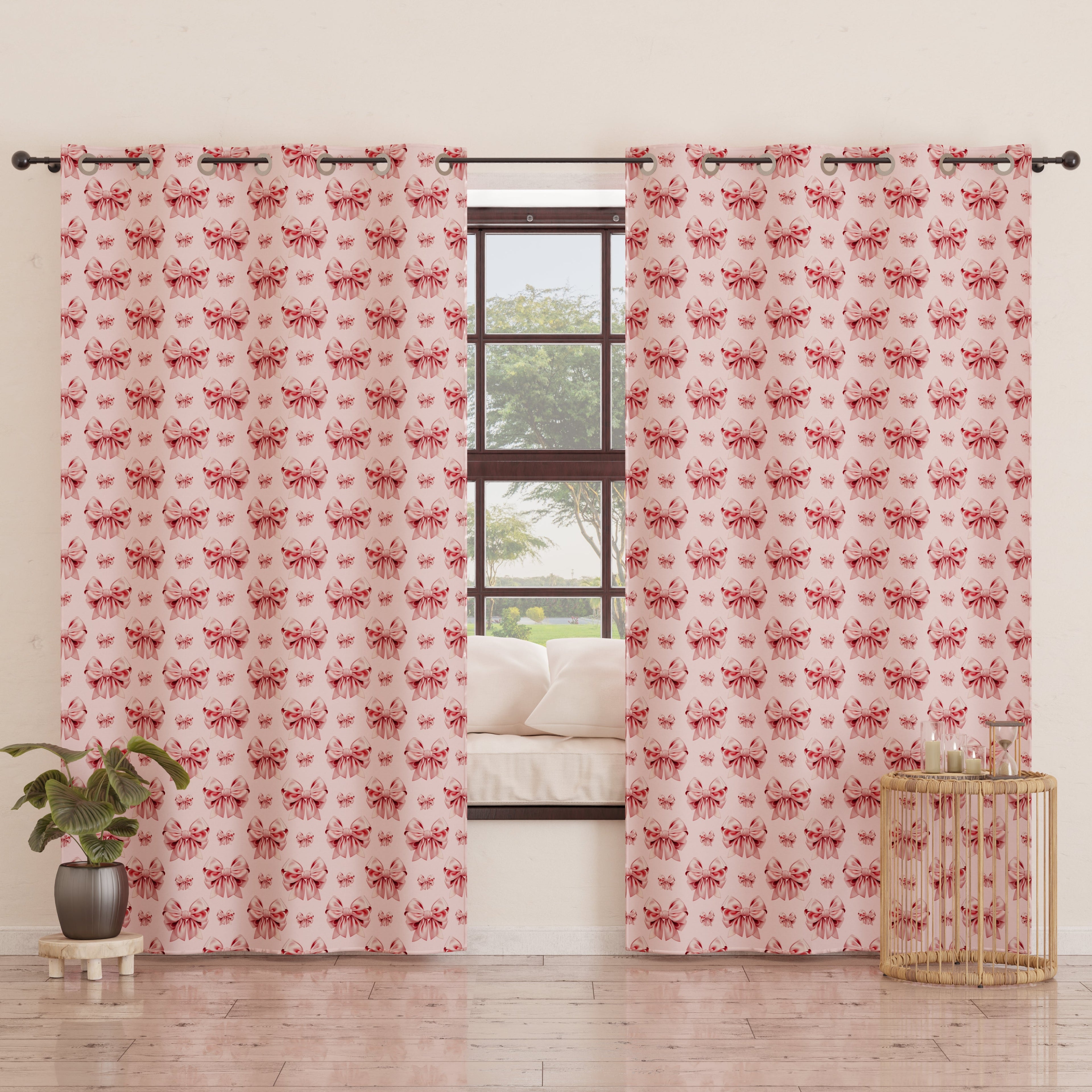 Tenda Arredo da Interno a Pannelli con Anelli Fiocco Rosa
