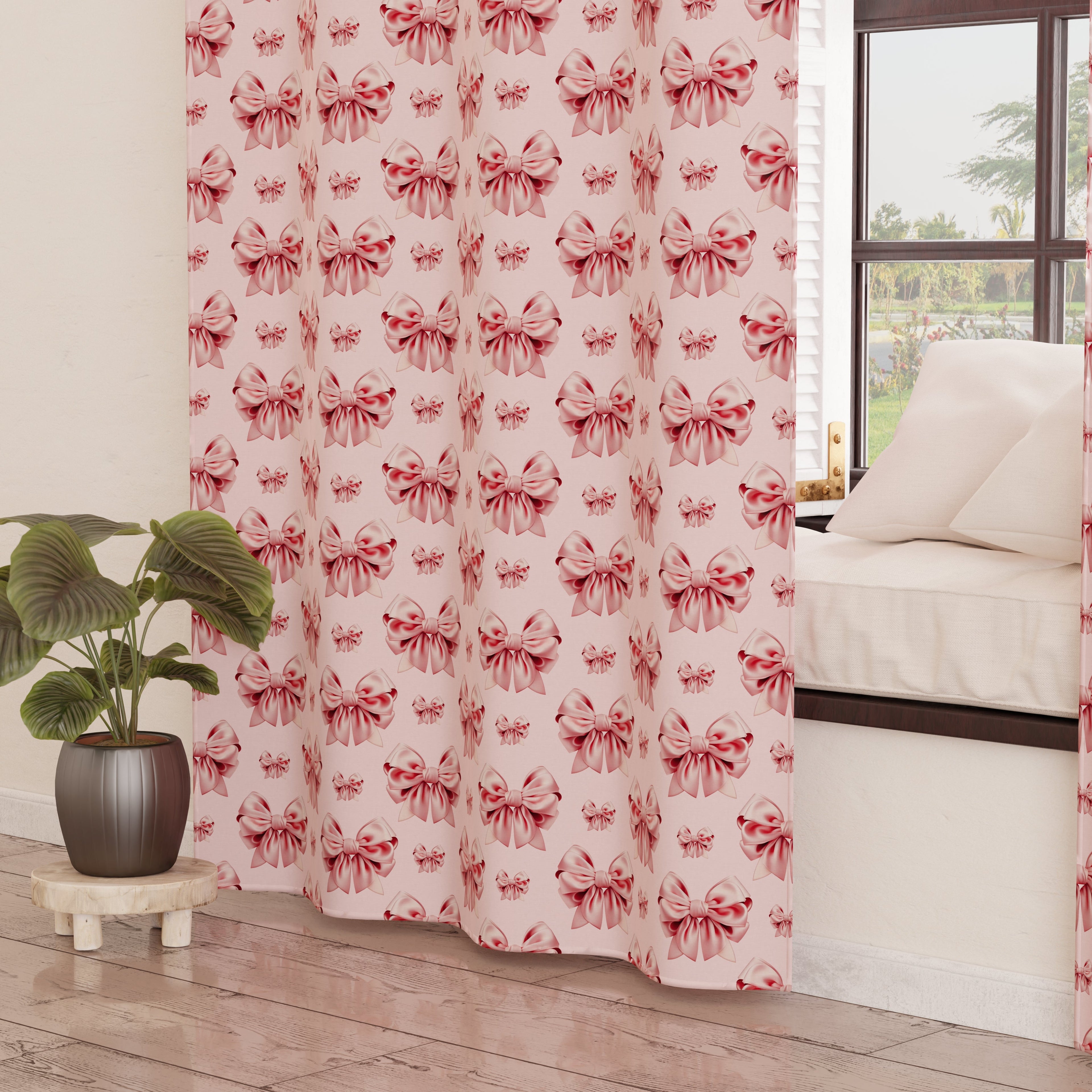 Tenda Arredo da Interno a Pannelli con Anelli Fiocco Rosa