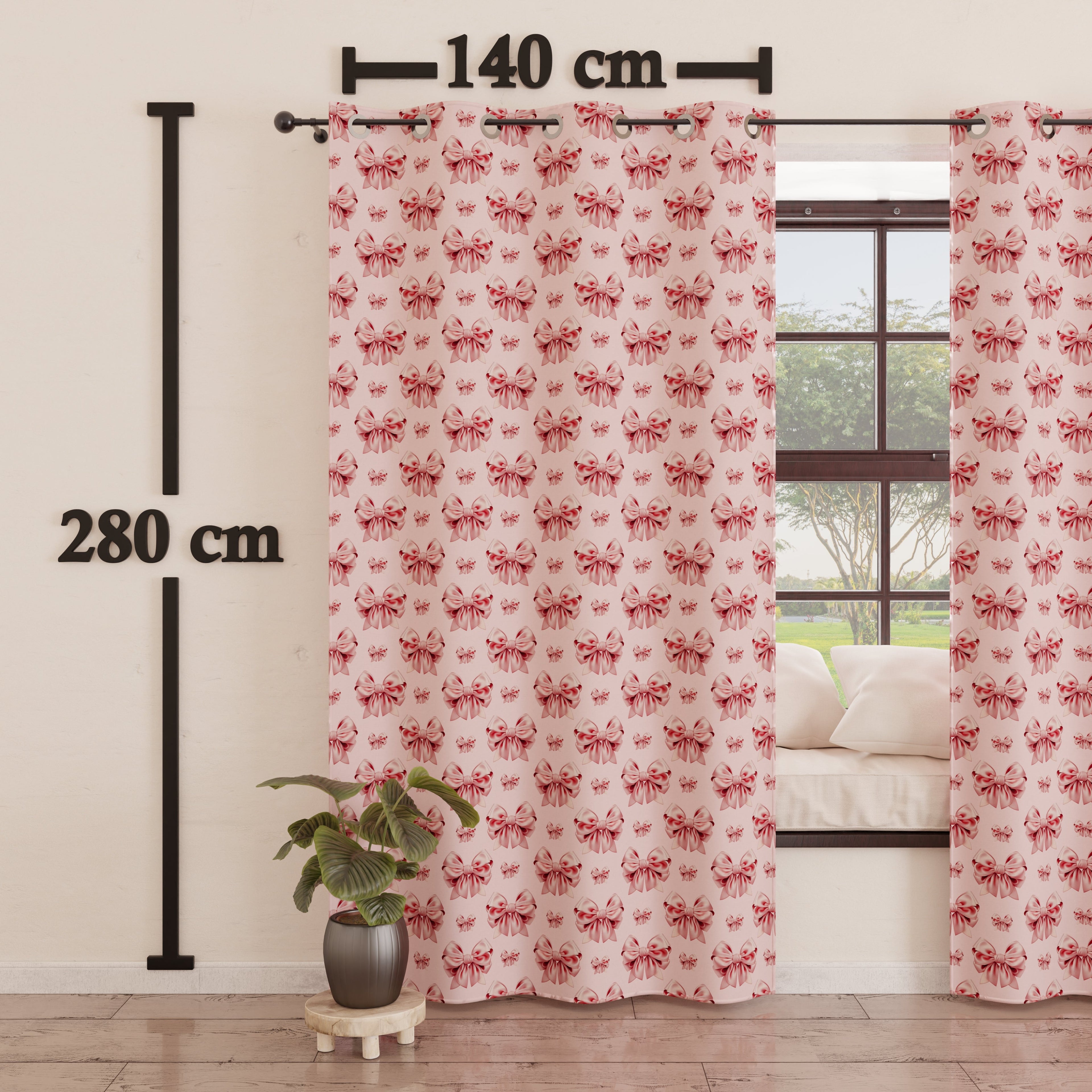 Tenda Arredo da Interno a Pannelli con Anelli Fiocco Rosa