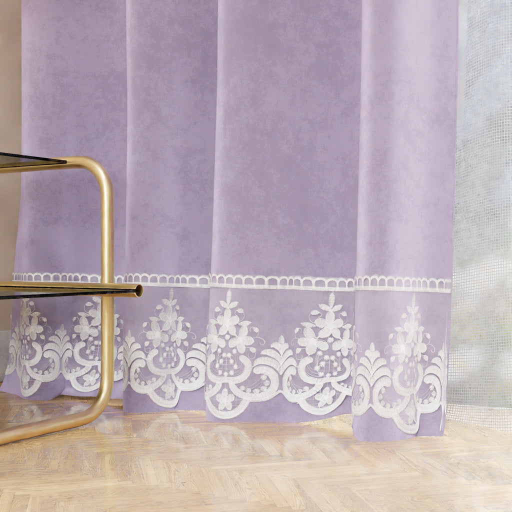 Tenda a Pannello in Velluto per Interni con Anelli e Pizzo Rebrodè, 140x280 cm, Lilla by Sissy