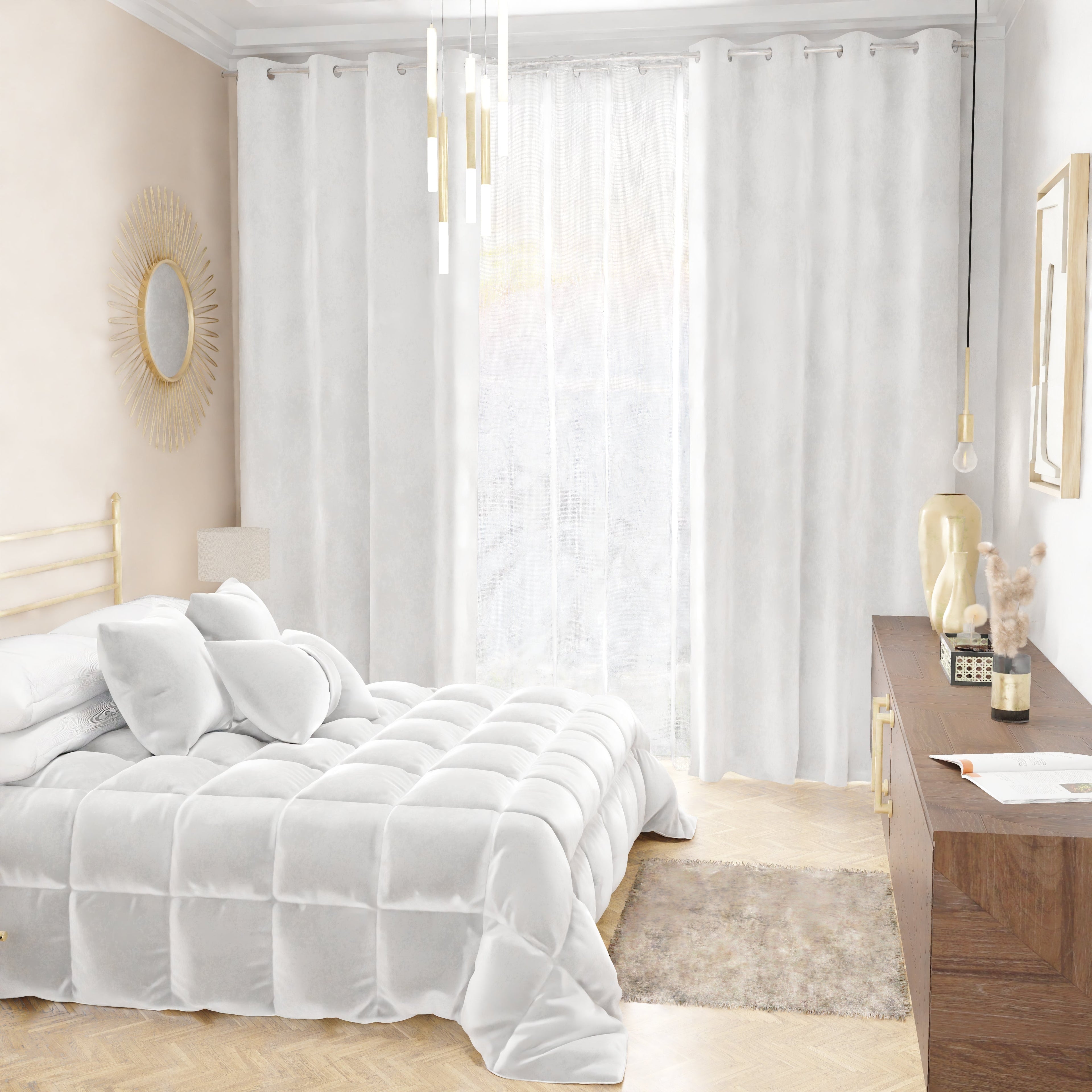 Tenda a Pannello in Velluto per Interni con Anelli, 140x280 cm, Bianco