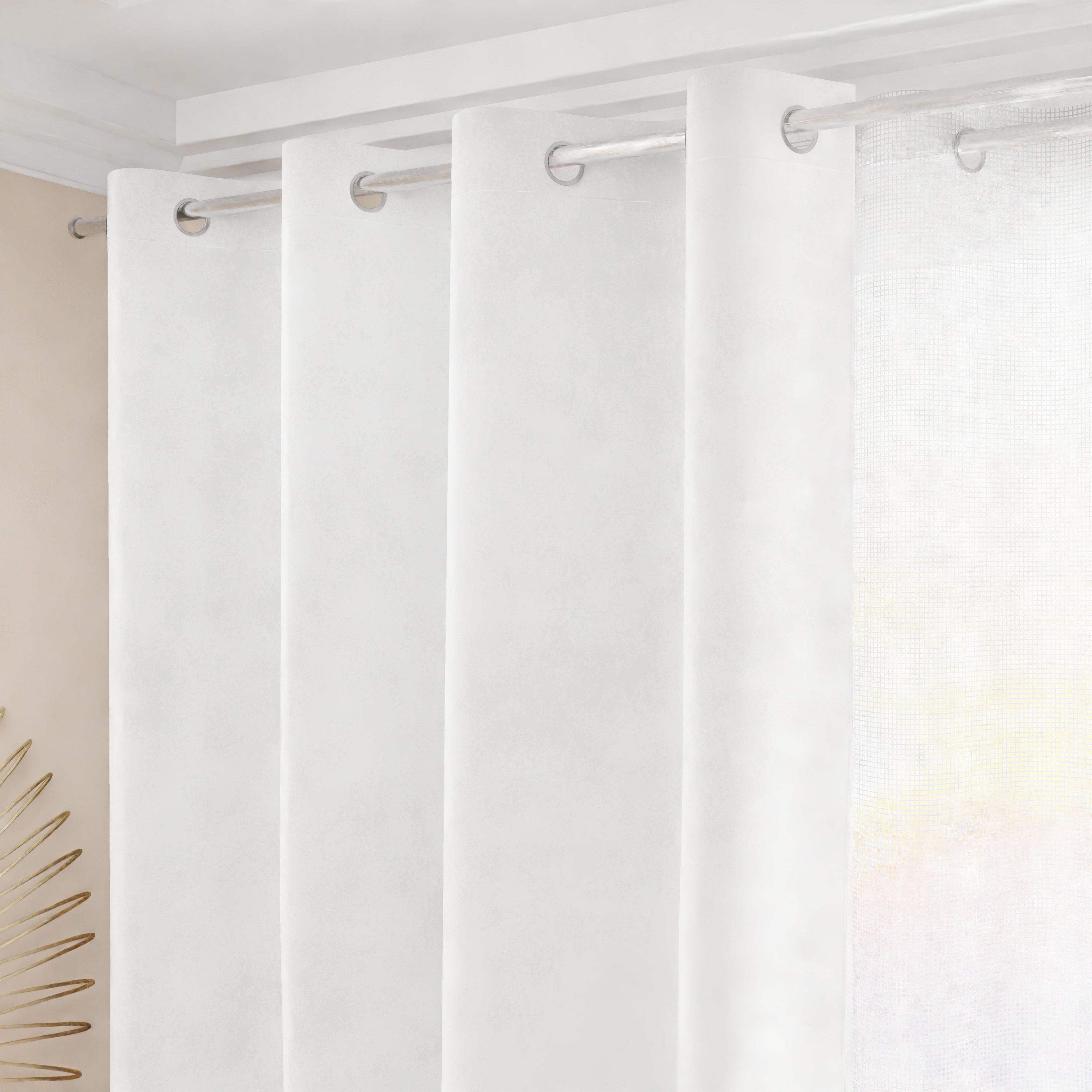 Tenda a Pannello in Velluto per Interni con Anelli, 140x280 cm, Bianco