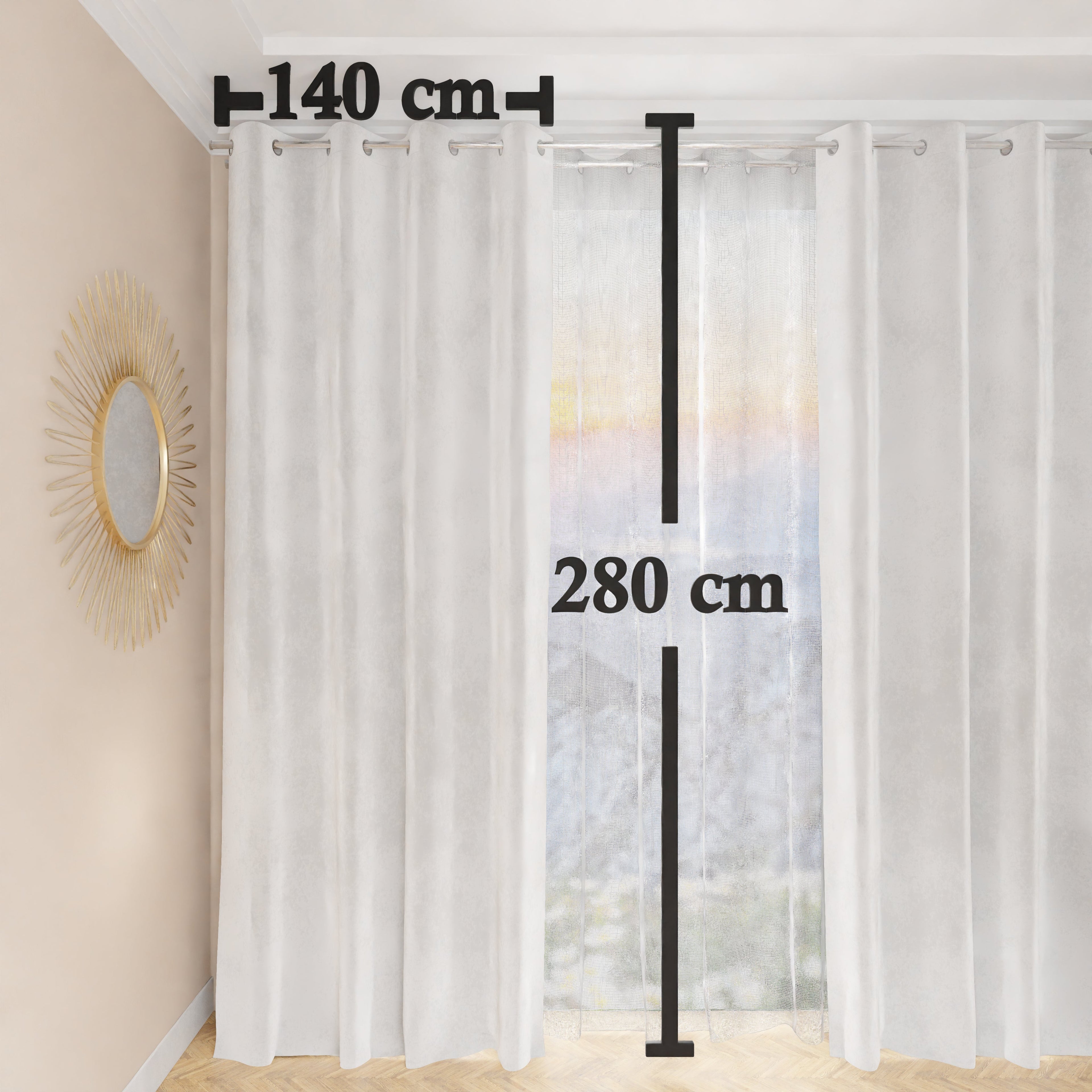 Tenda a Pannello in Velluto per Interni con Anelli, 140x280 cm, Bianco