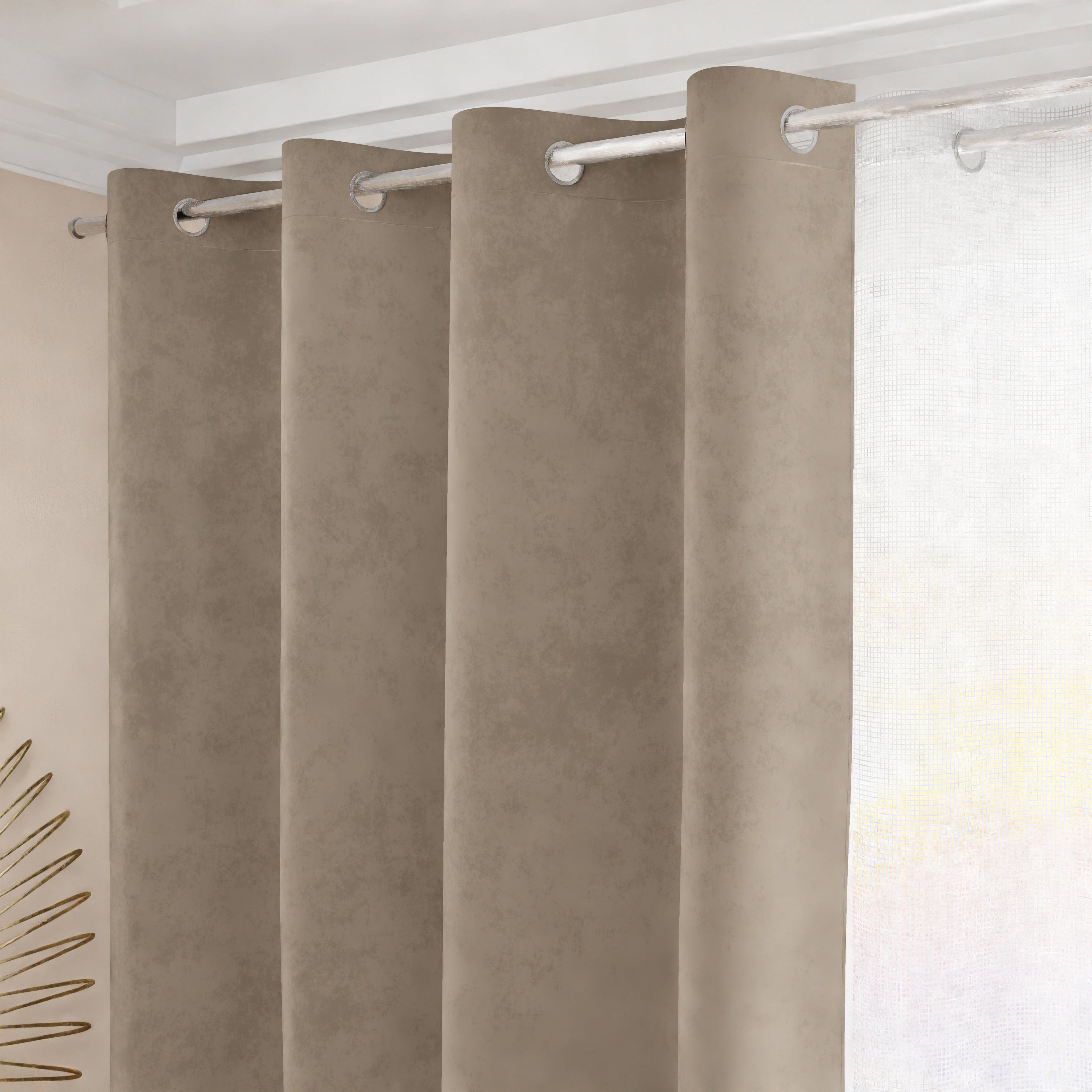 Tenda a Pannello in Velluto per Interni con Anelli, 140x280 cm, Fango