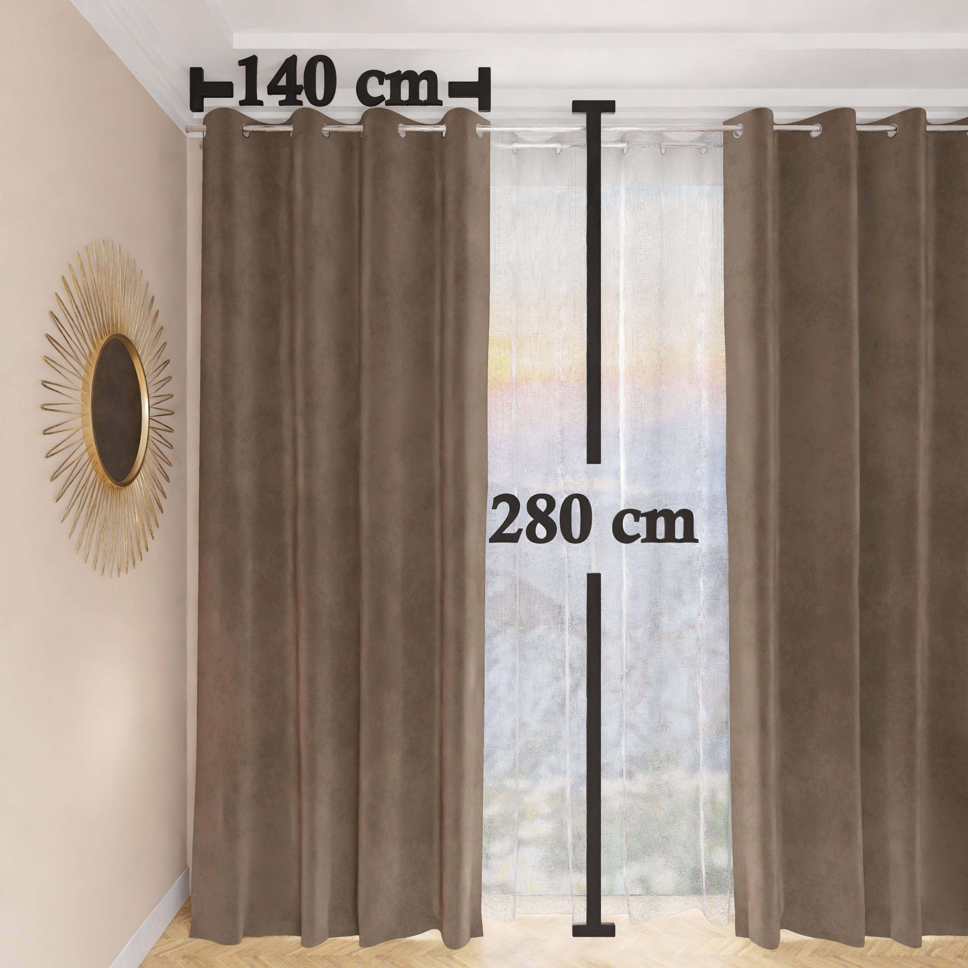 Tenda a Pannello in Velluto per Interni con Anelli, 140x280 cm, Fango