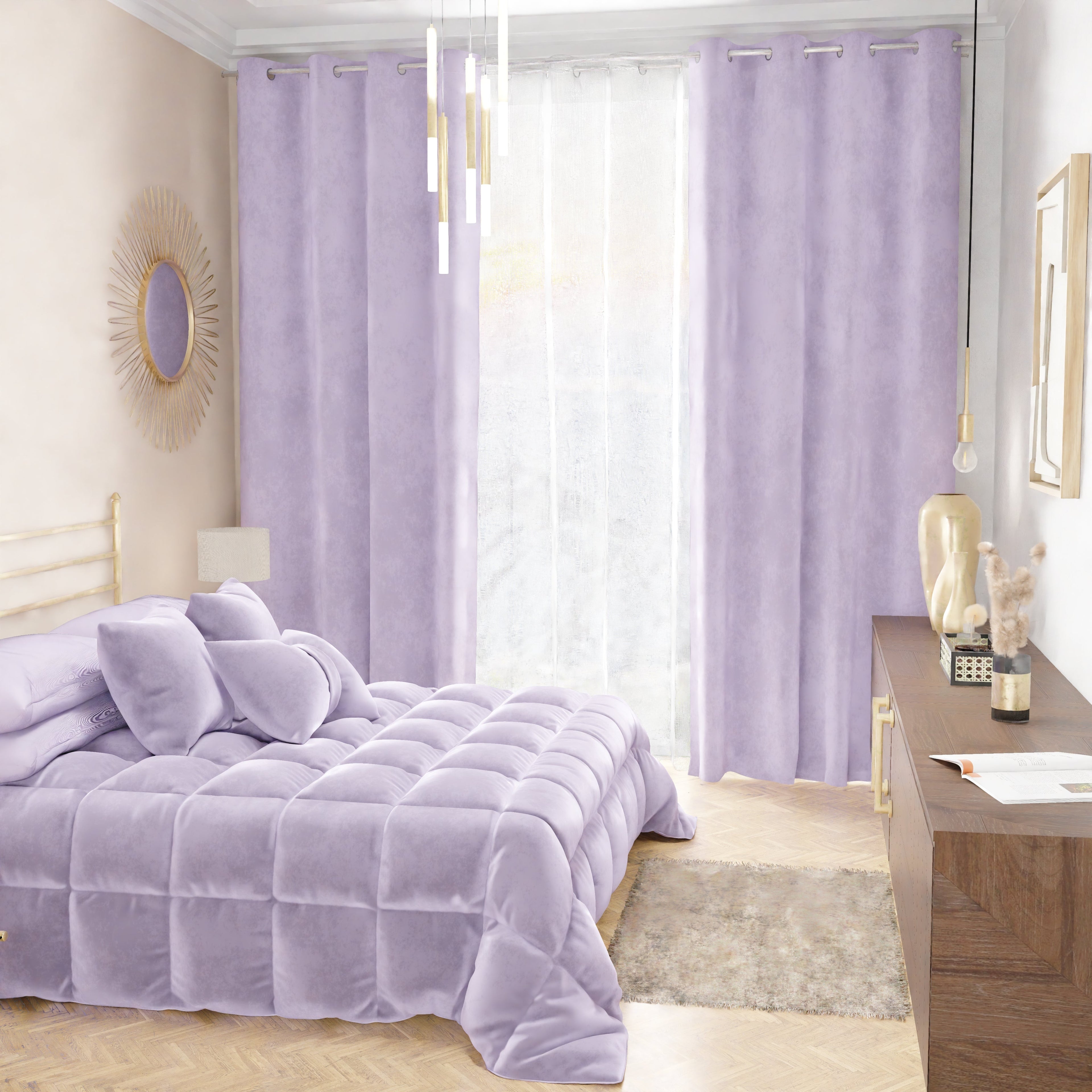 Tenda a Pannello in Velluto per Interni con Anelli, 140x280 cm, Lilla