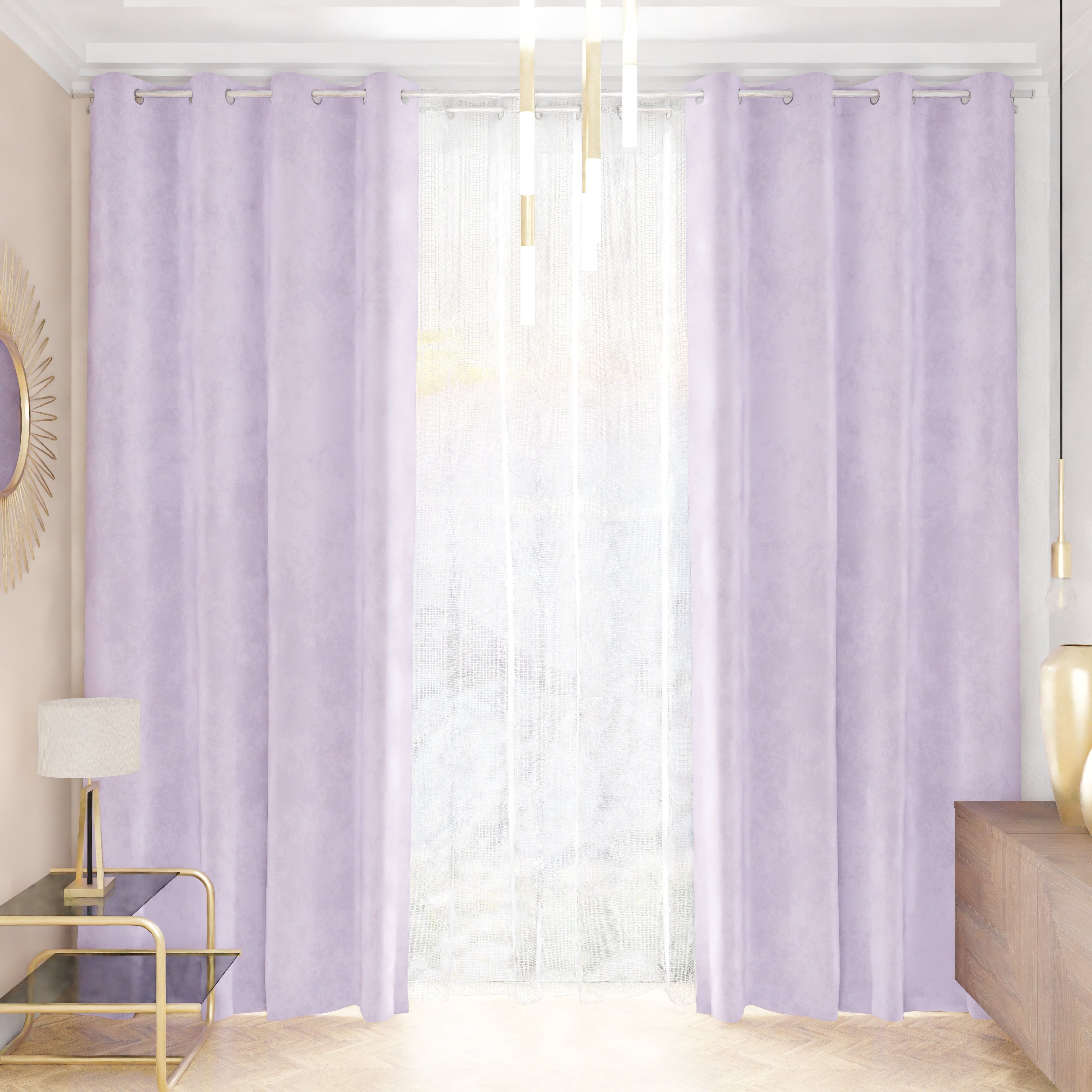 Tenda a Pannello in Velluto per Interni con Anelli, 140x280 cm, Lilla