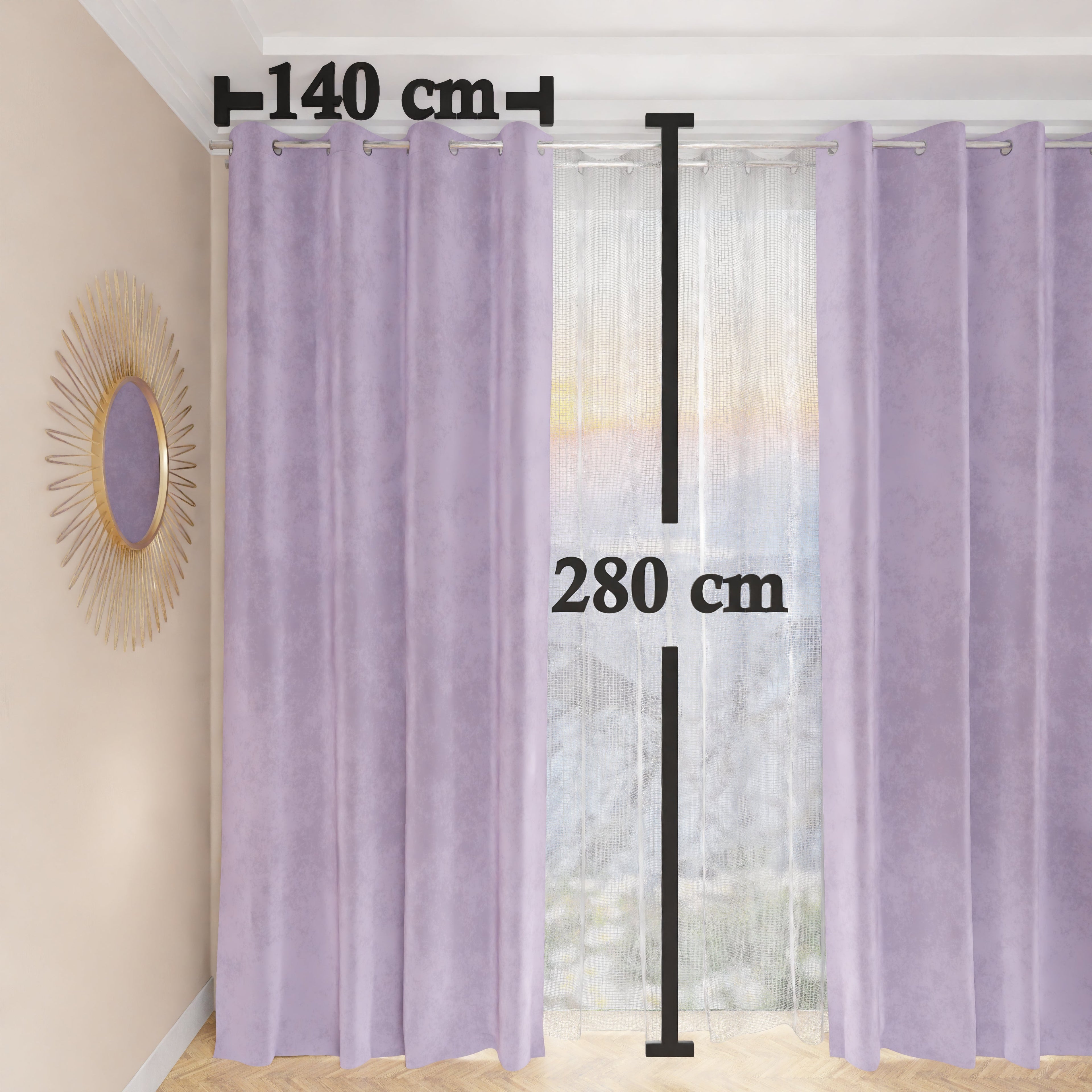 Tenda a Pannello in Velluto per Interni con Anelli, 140x280 cm, Lilla