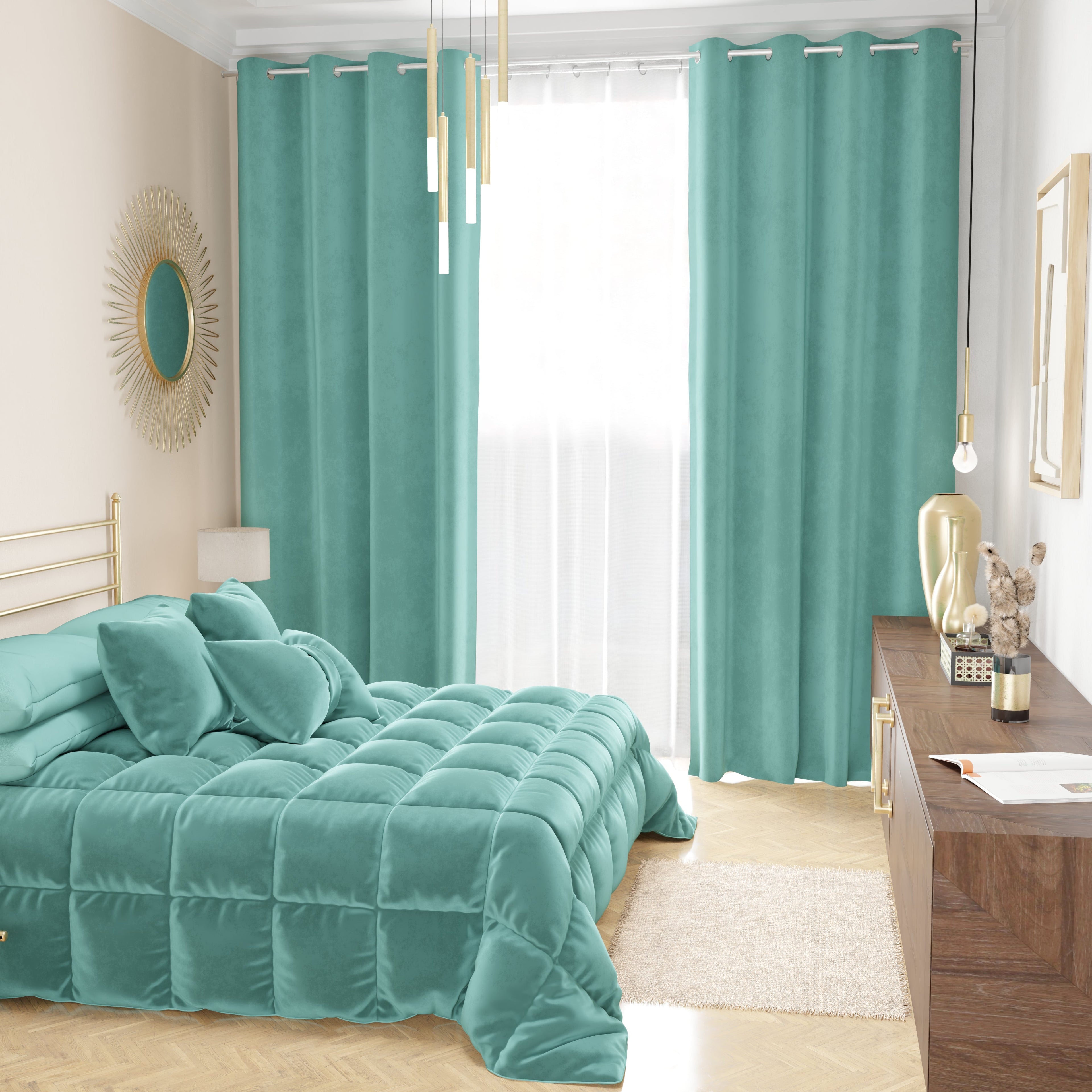 Tenda a Pannello in Velluto per Interni con Anelli, 140x280 cm, Tiffany
