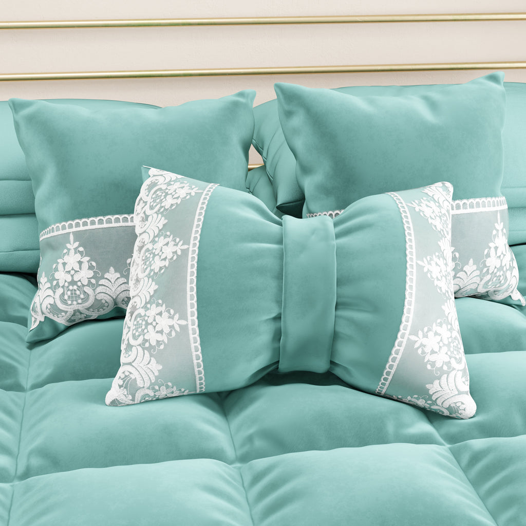 Cuscino Arredo Fiocco in Velluto e Balza con Pizzo Rebrodè 40x50 cm, Cuscino divano Tiffany By Sissy