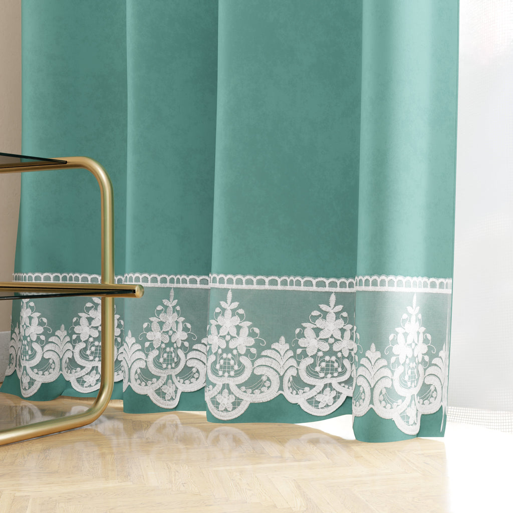 Tenda a Pannello in Velluto per Interni con Anelli e Pizzo Rebrodè, 140x280 cm, Tiffany by Sissy