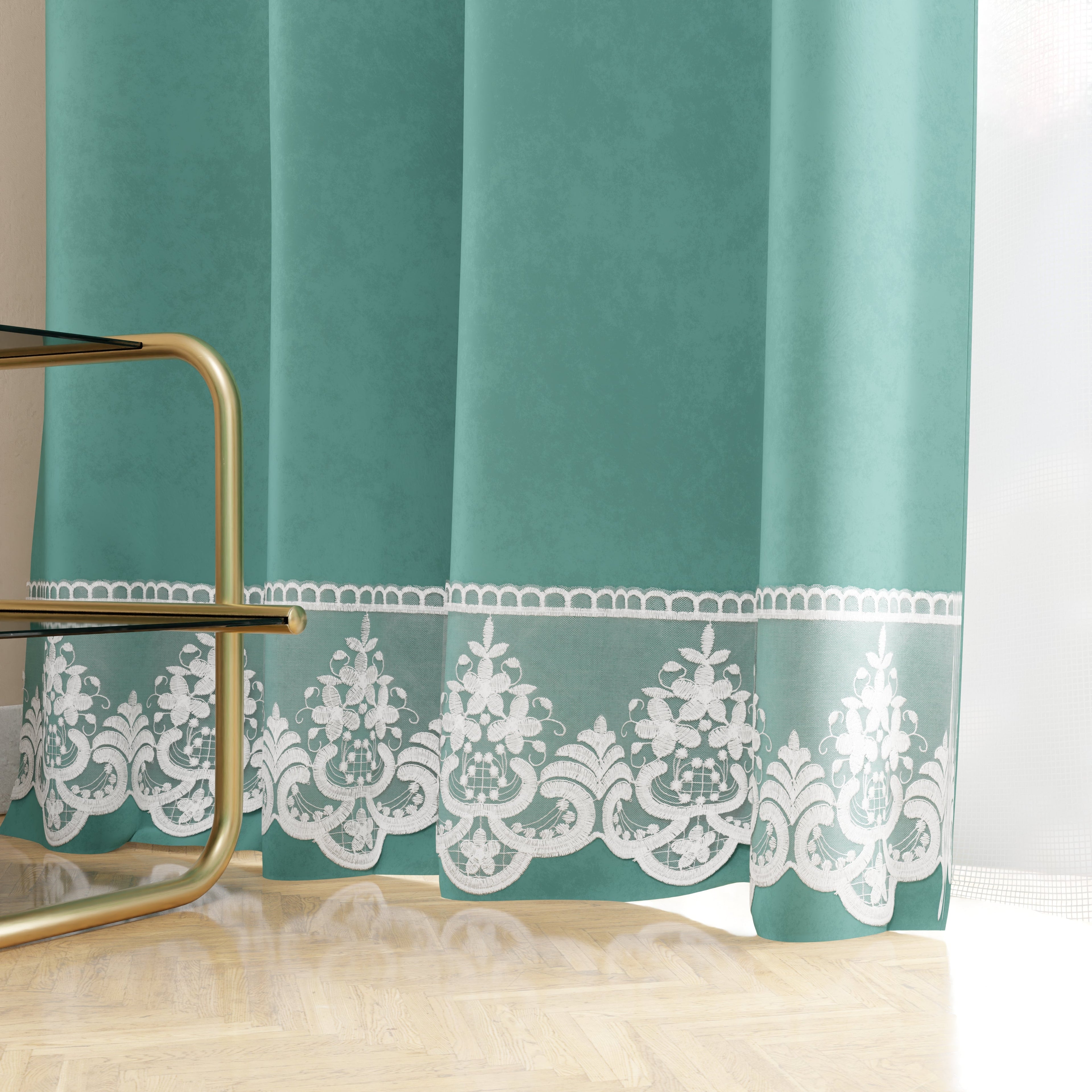 Tenda a Pannello in Velluto per Interni con Anelli e Pizzo Rebrodè, 140x280 cm, Tiffany by Sissy