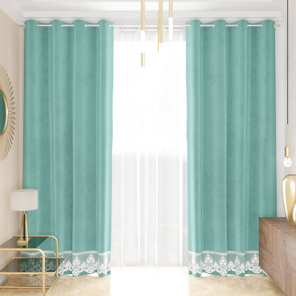 Tenda a Pannello in Velluto per Interni con Anelli e Pizzo Rebrodè, 140x280 cm, Tiffany by Sissy
