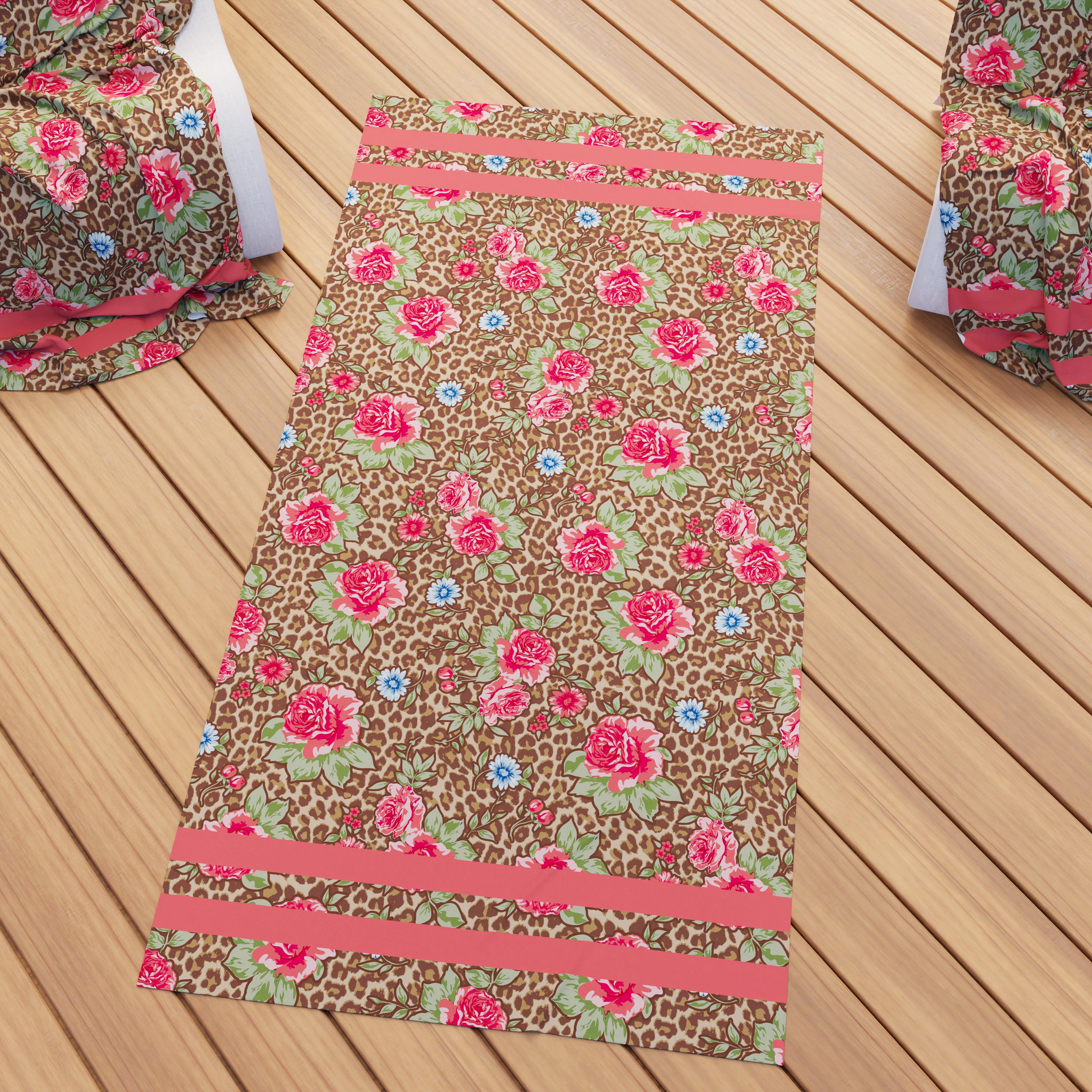 Telo Mare Microfibra, Asciugamano Mare, Telo per Lettino, Rose Animalier