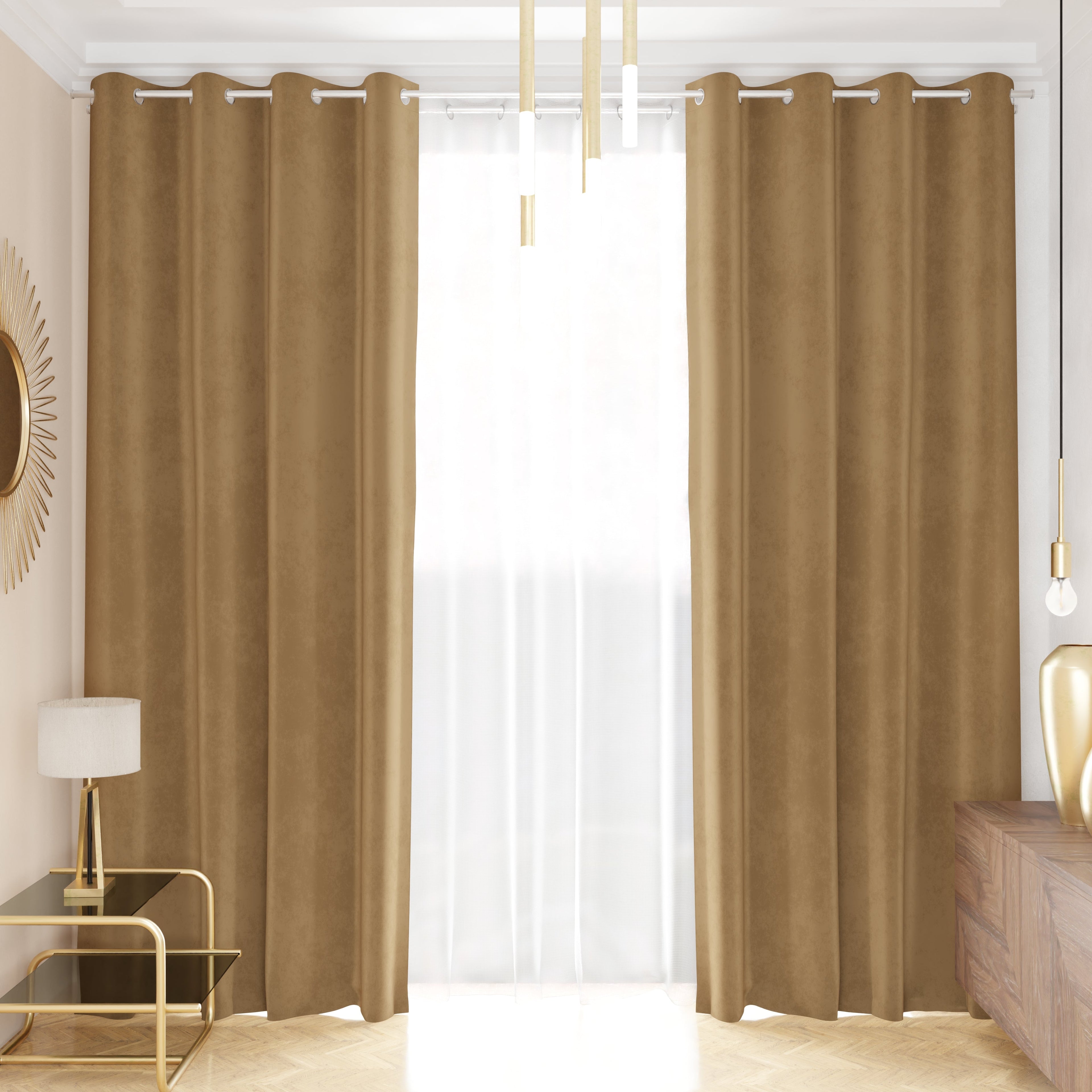 Tenda a Pannello in Velluto per Interni con Anelli, 140x280 cm, Tortora