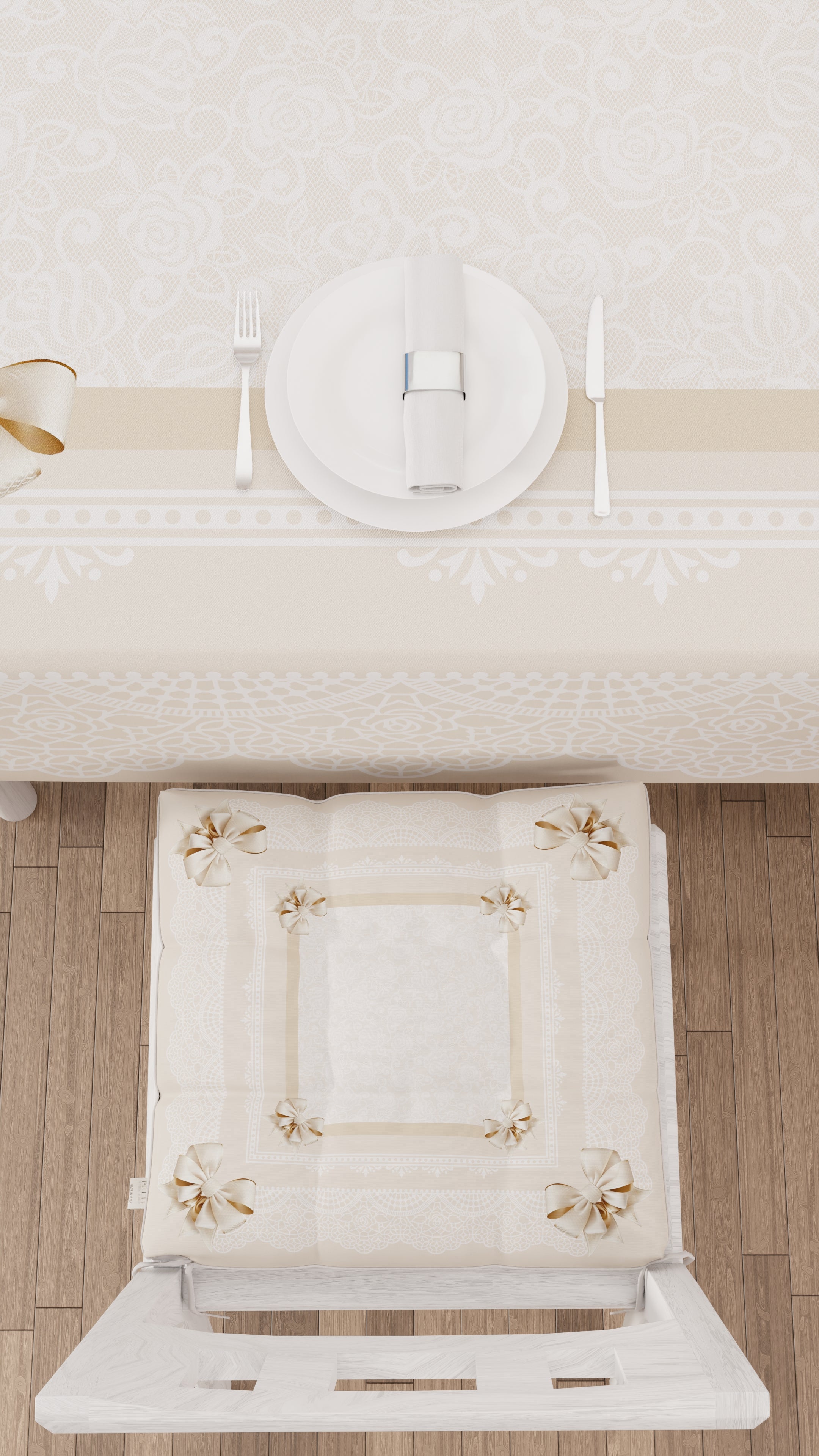 Cuscini per Sedie Coprisedia 6 Pezzi Fiocco Beige