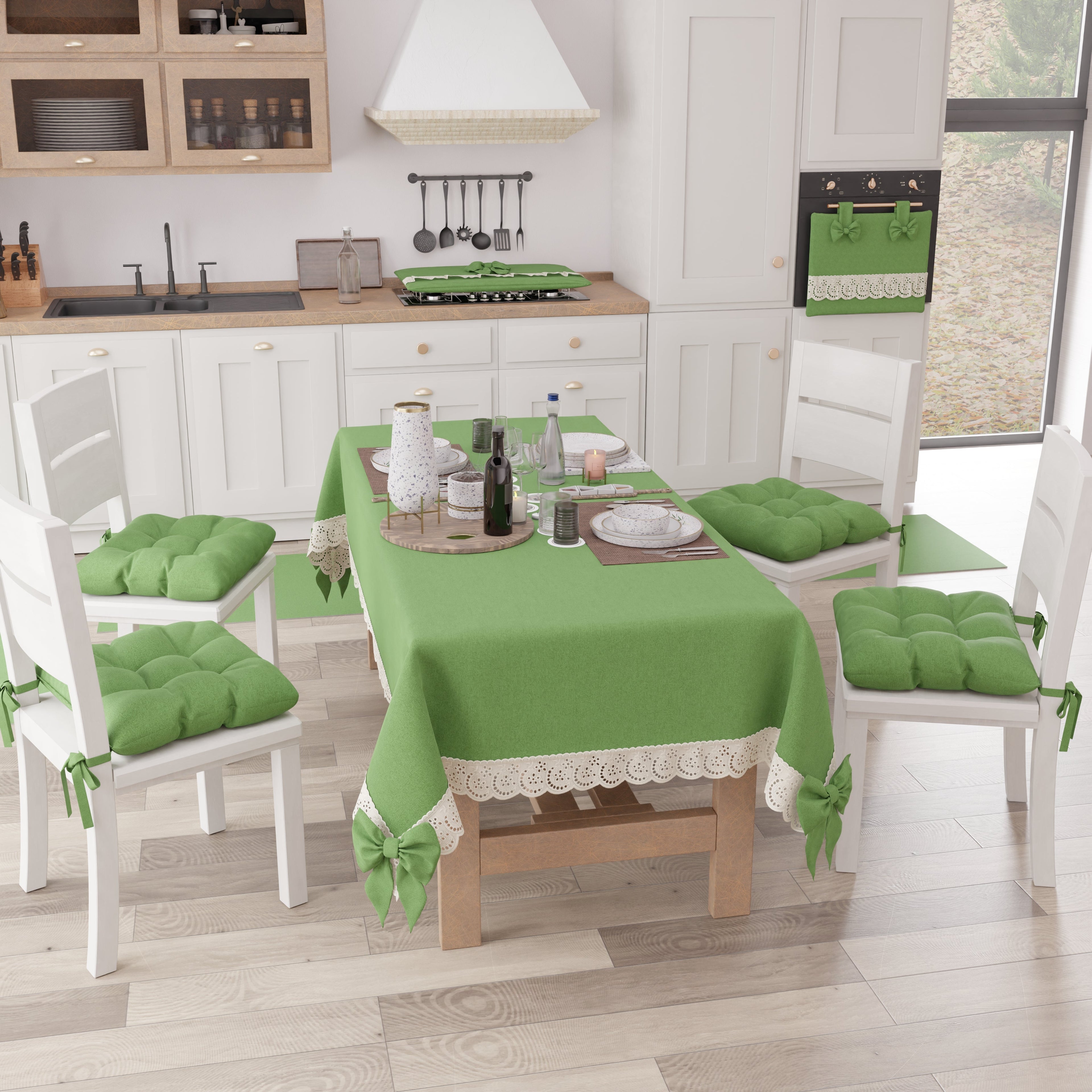 Coprifornello Coprifuochi Shabby Chic con Pizzo e Fiocco Verde