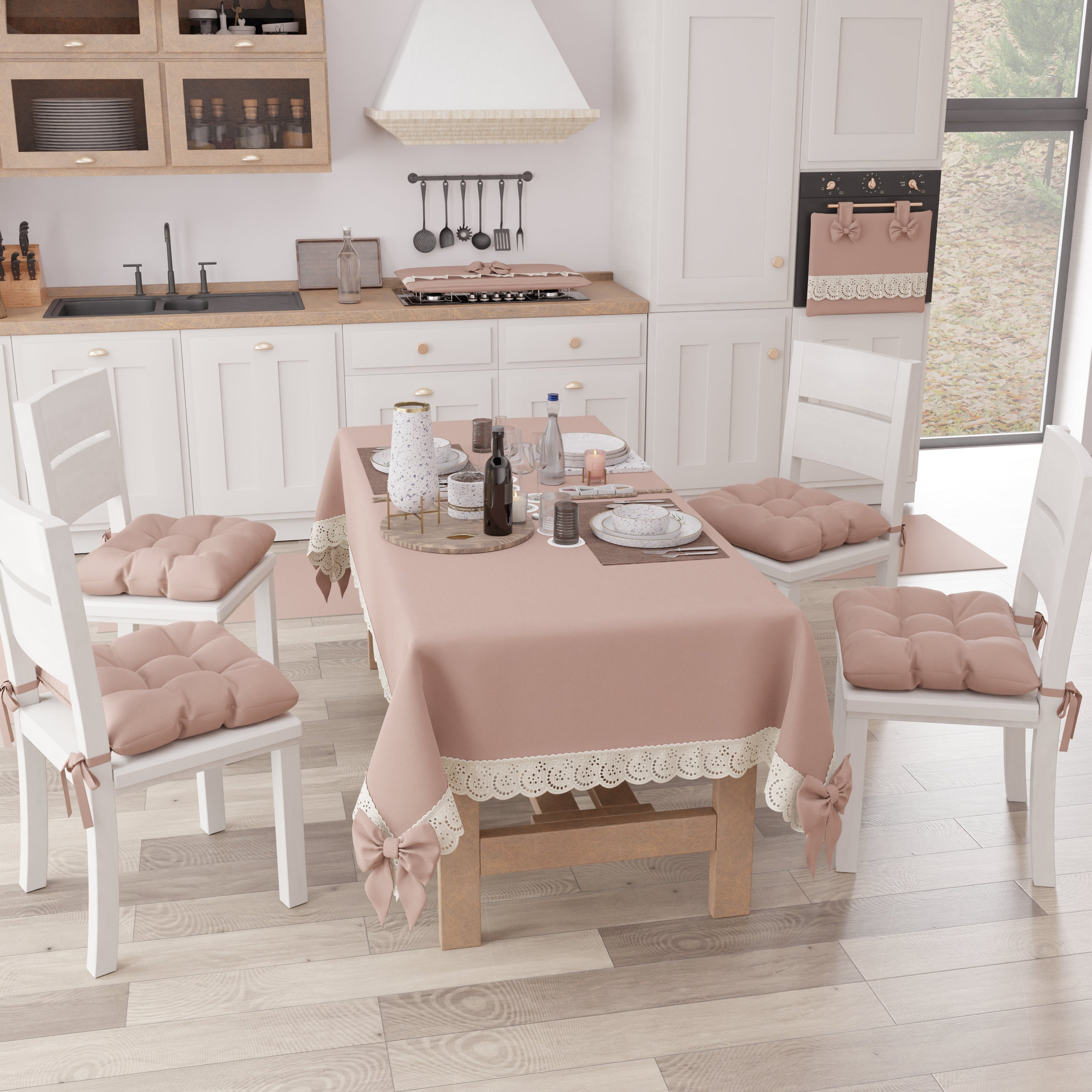 Coprifornello Coprifuochi Shabby Chic con Pizzo e Fiocco Cipria