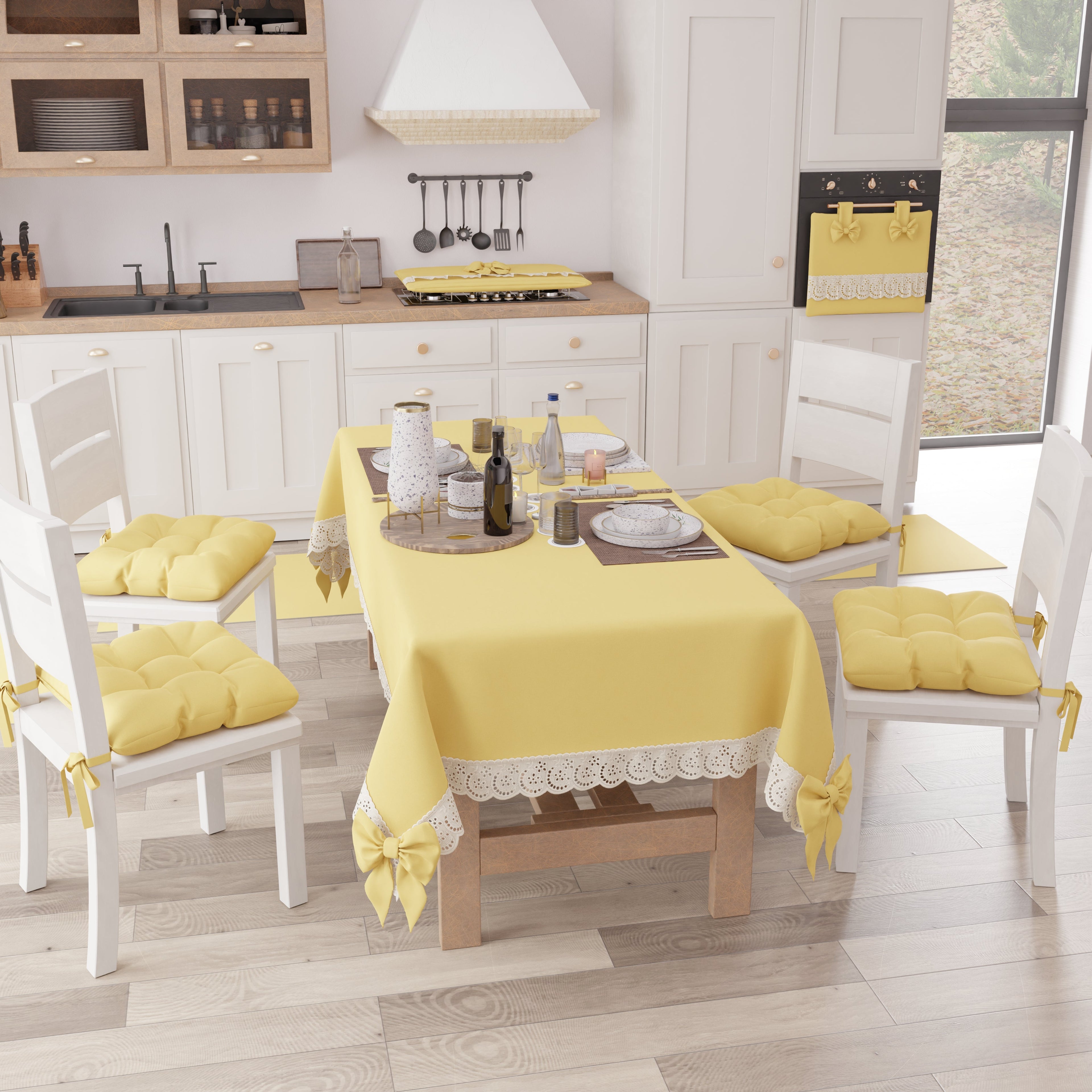 Coprifornello Coprifuochi Shabby Chic con Pizzo e Fiocco Giallo