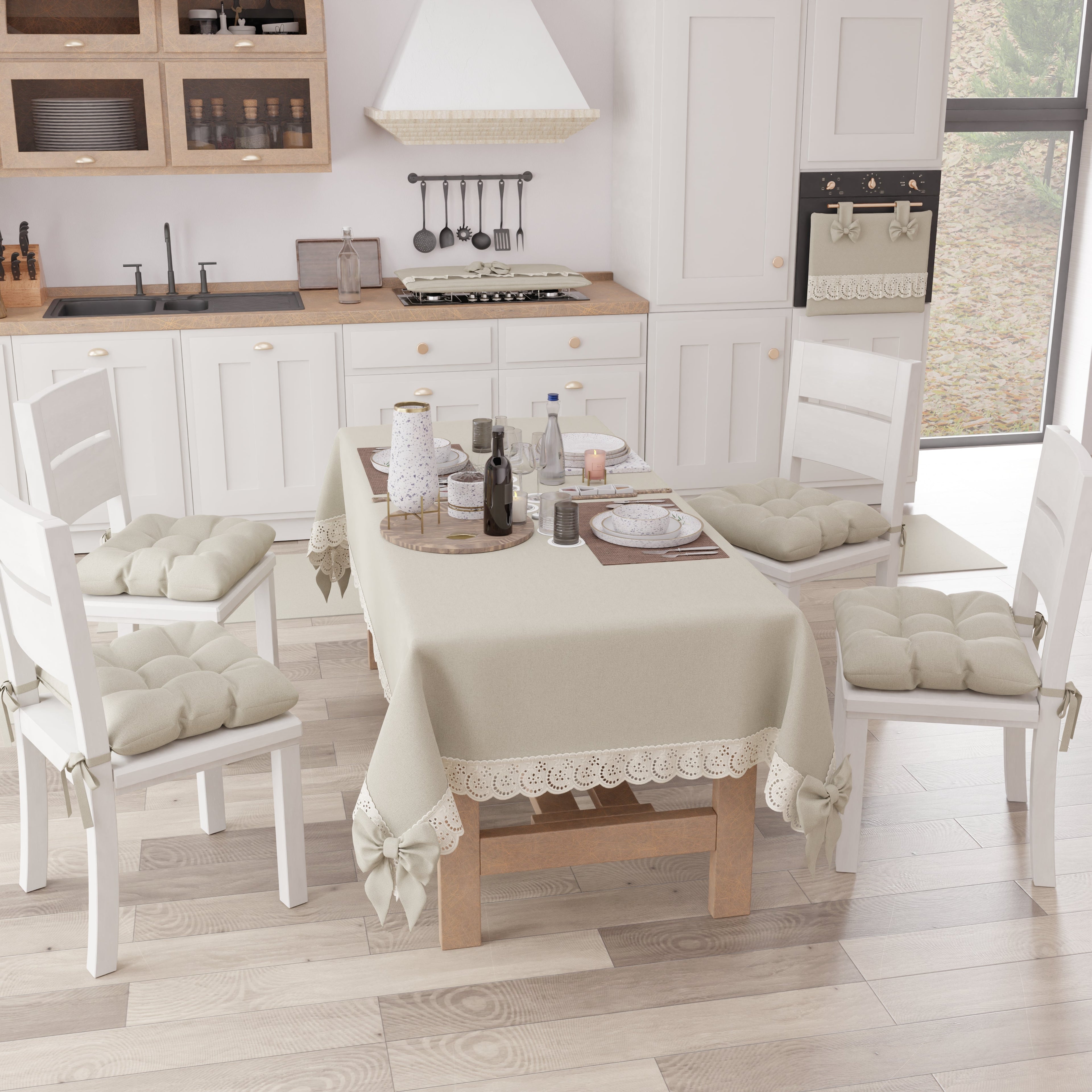 Coprifornello Coprifuochi Shabby Chic con Pizzo e Fiocco Beige