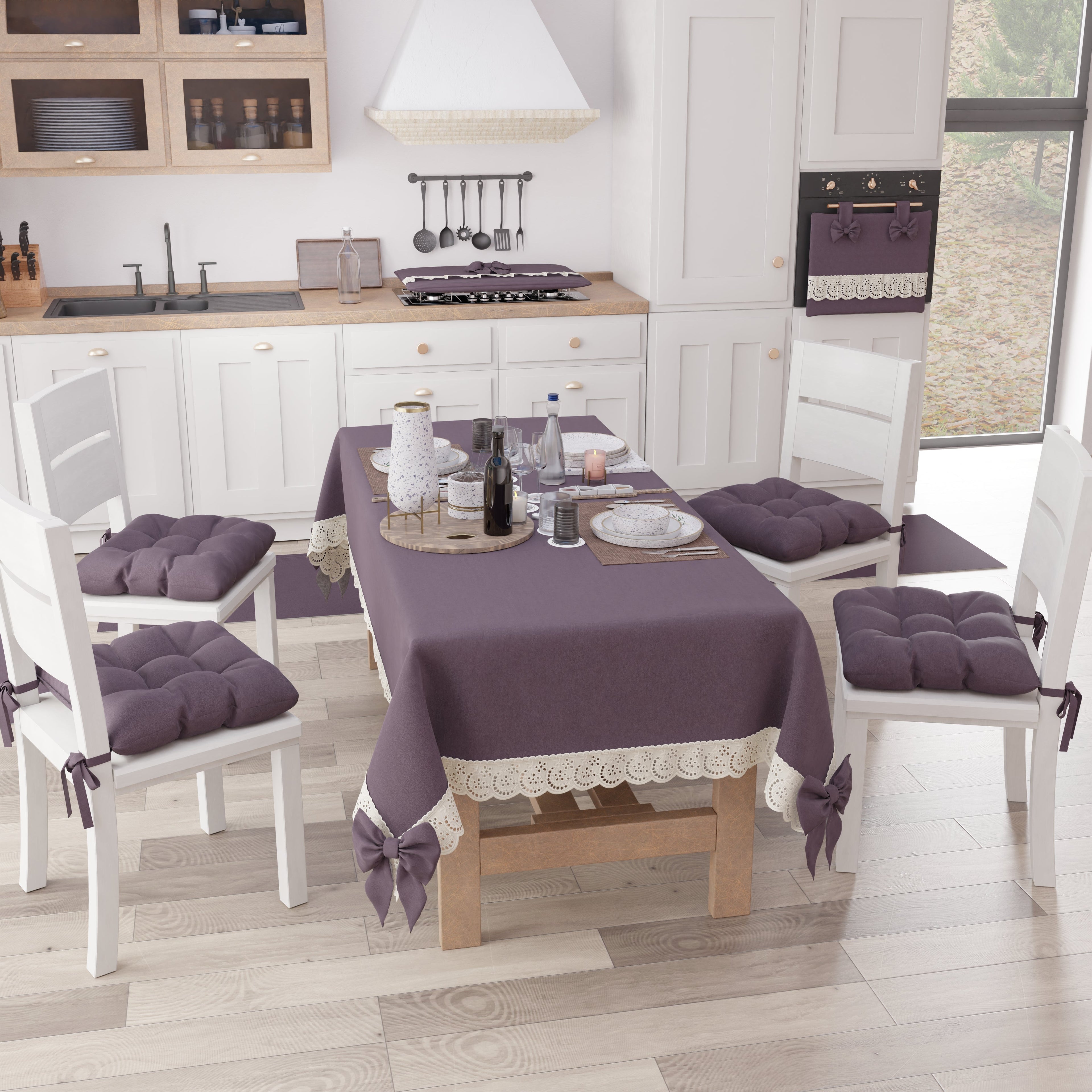 Coprifornello Coprifuochi Shabby Chic con Pizzo e Fiocco Malva