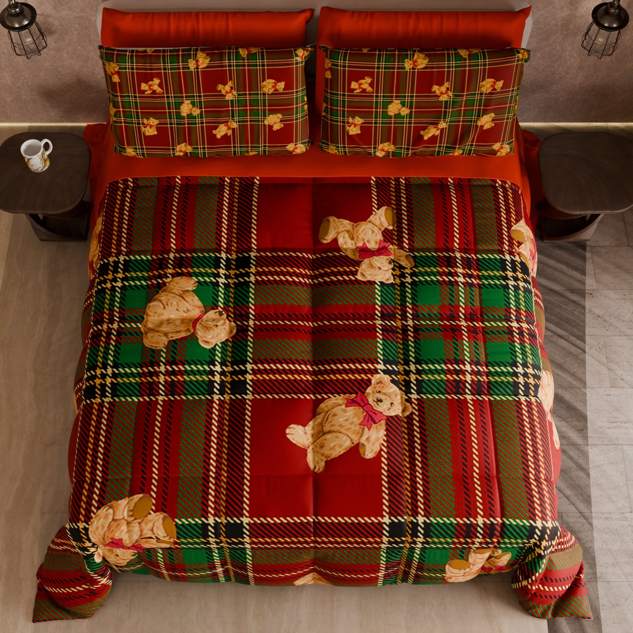 Piumone, Trapunta Matrimoniale, Singola, Piazza e Mezza Orsetto Tartan