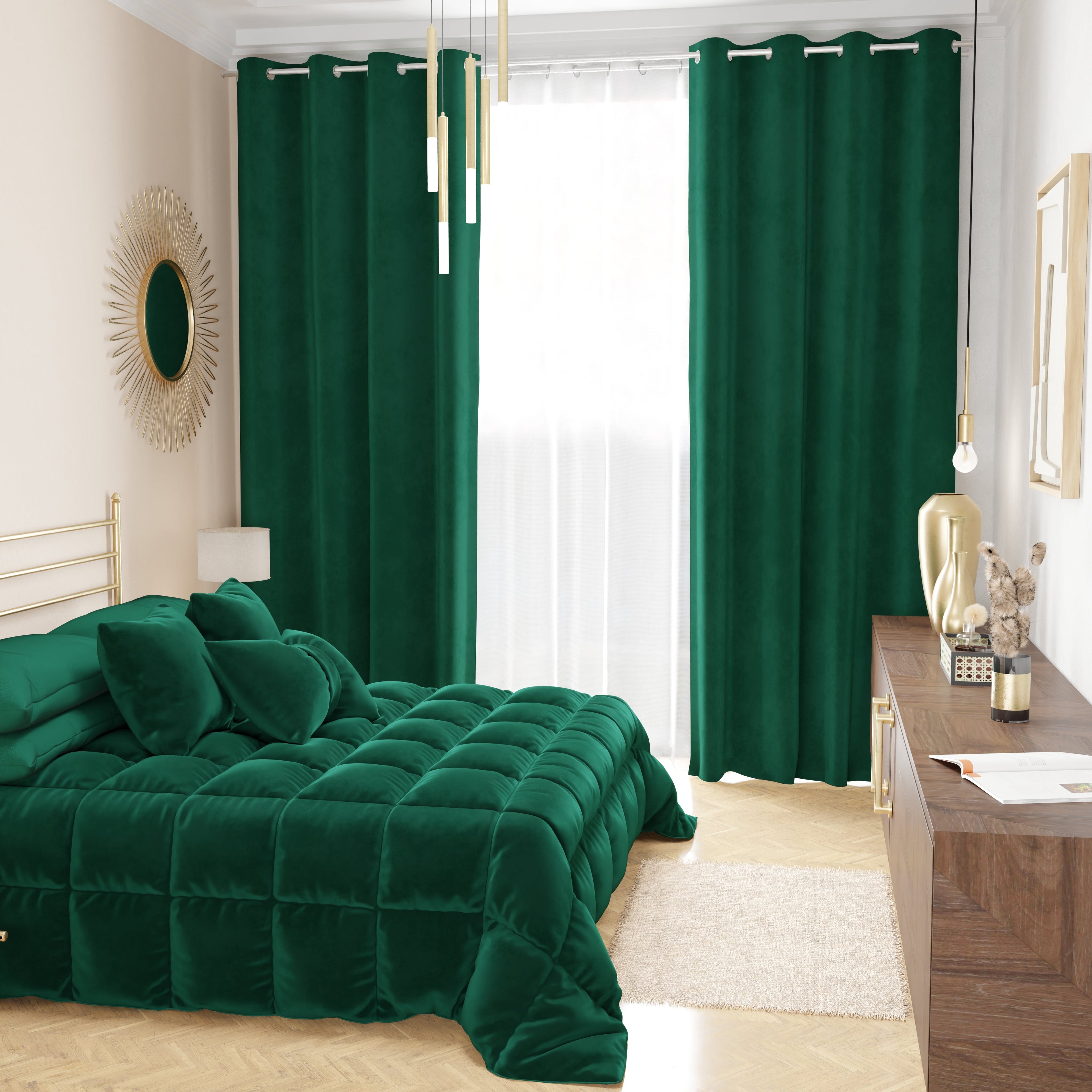 Tenda a Pannello in Velluto per Interni con Anelli, 140x280 cm, Smeraldo