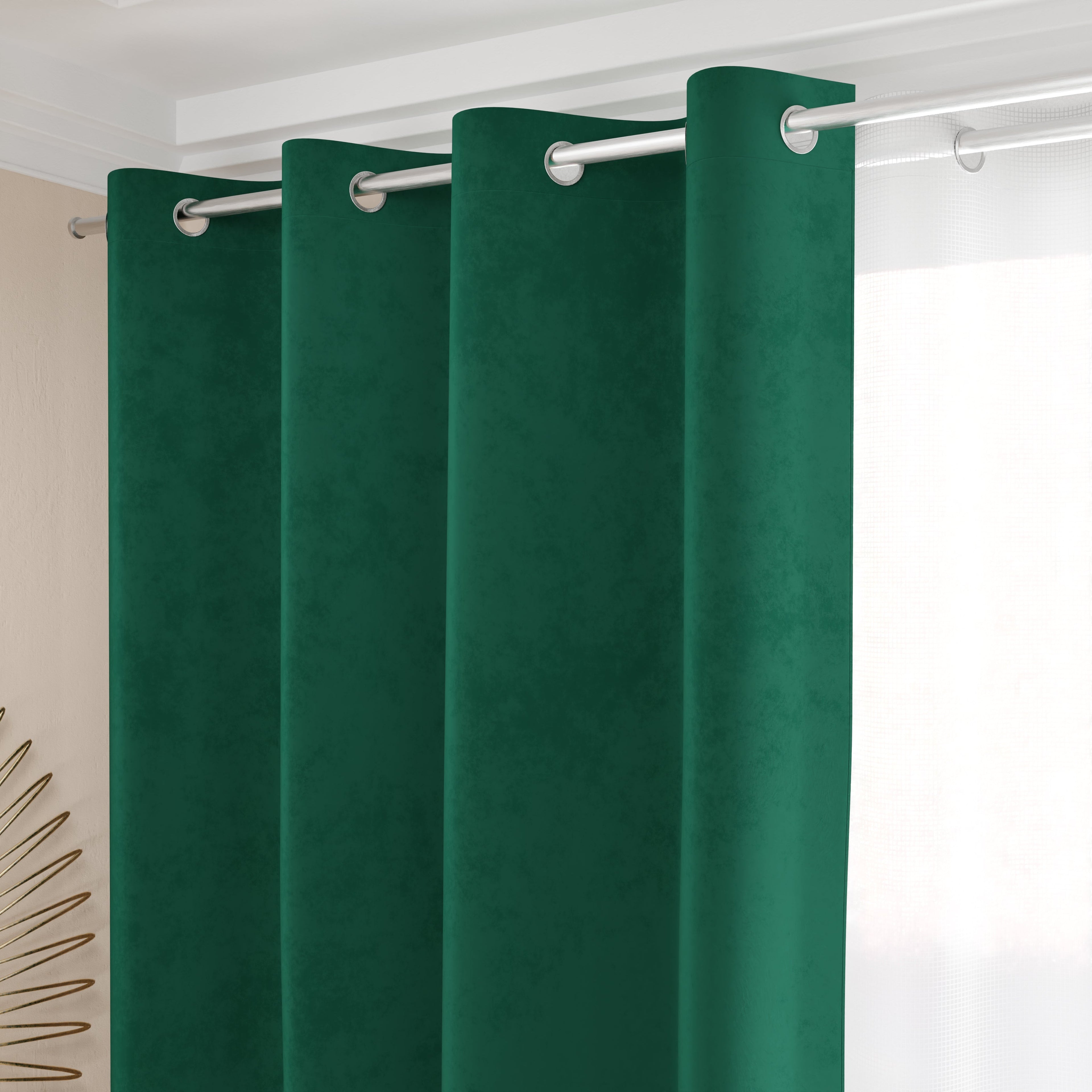 Tenda a Pannello in Velluto per Interni con Anelli, 140x280 cm, Smeraldo