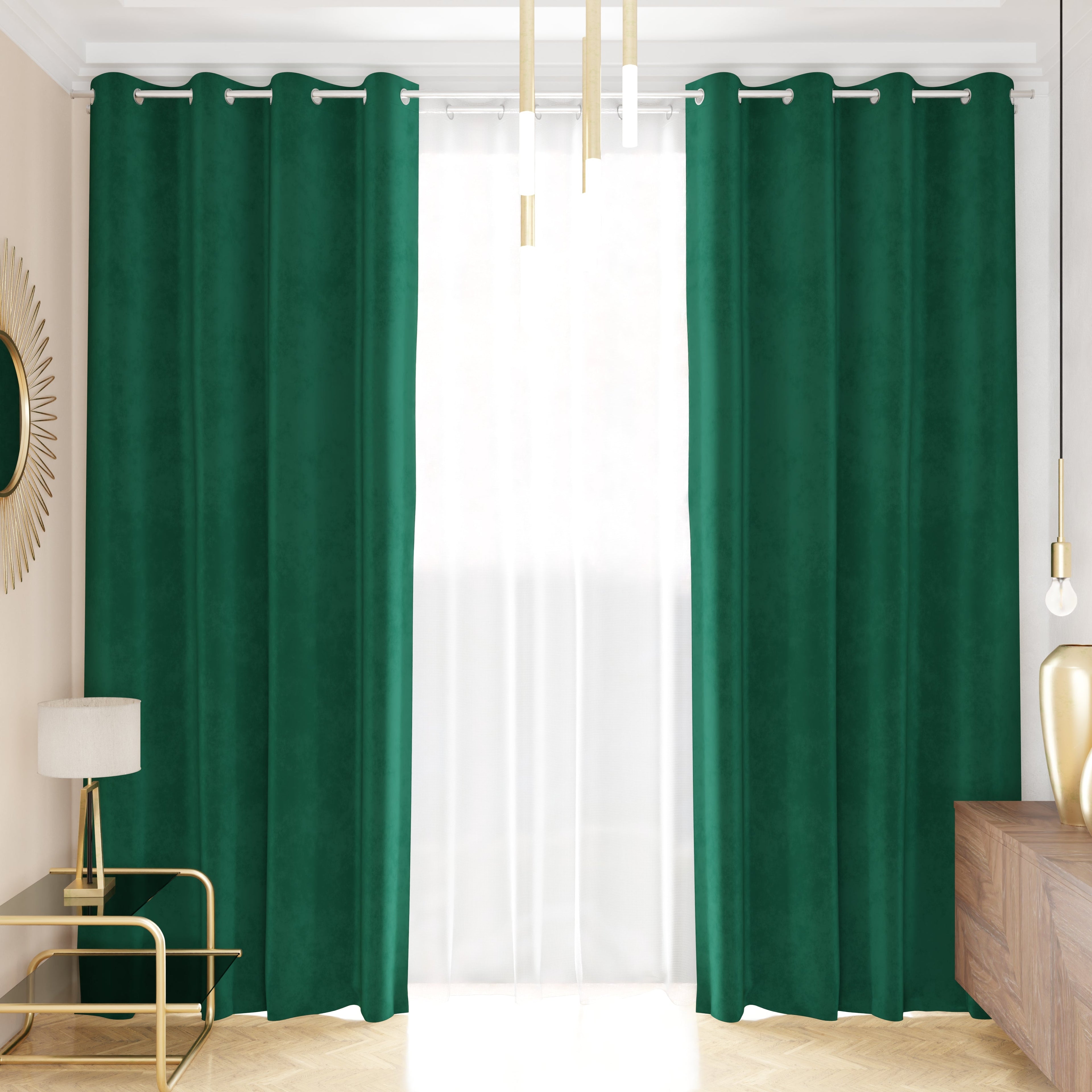 Tenda a Pannello in Velluto per Interni con Anelli, 140x280 cm, Smeraldo