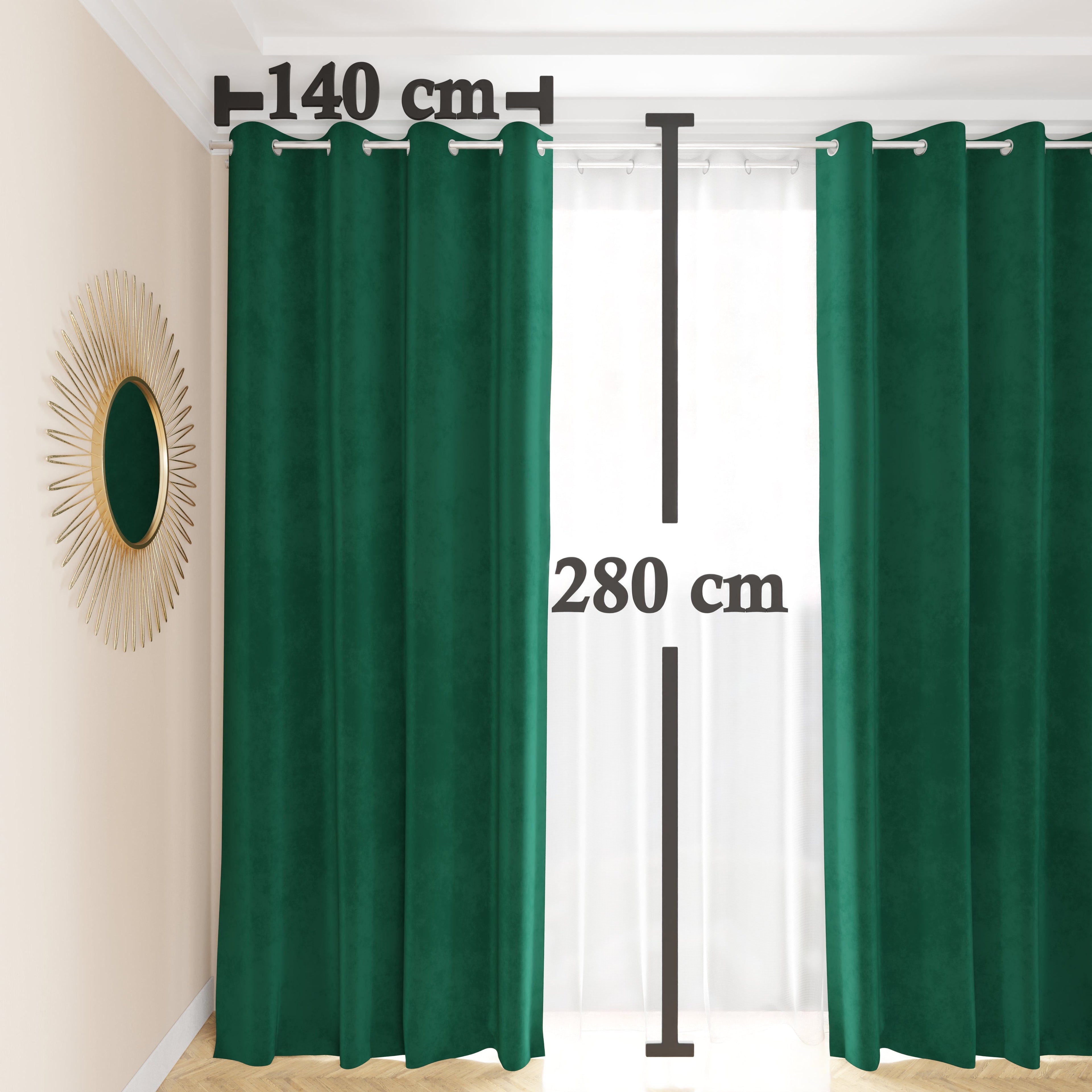 Tenda a Pannello in Velluto per Interni con Anelli, 140x280 cm, Smeraldo