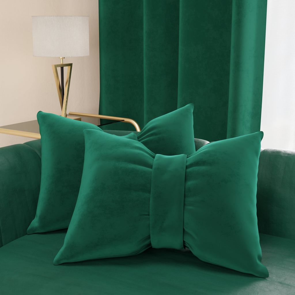 Cuscino Arredo Fiocco in Velluto 40x50 cm, Cuscino divano Smeraldo
