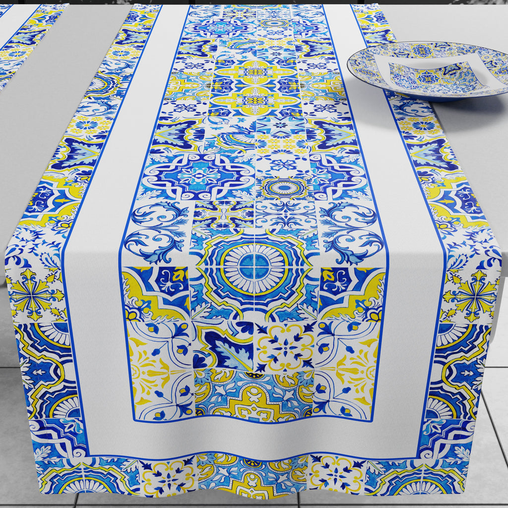 Runner Tavola Geometrico, Tovaglia Runner Geometrico, Runner Cucina Vietri 02 Blu