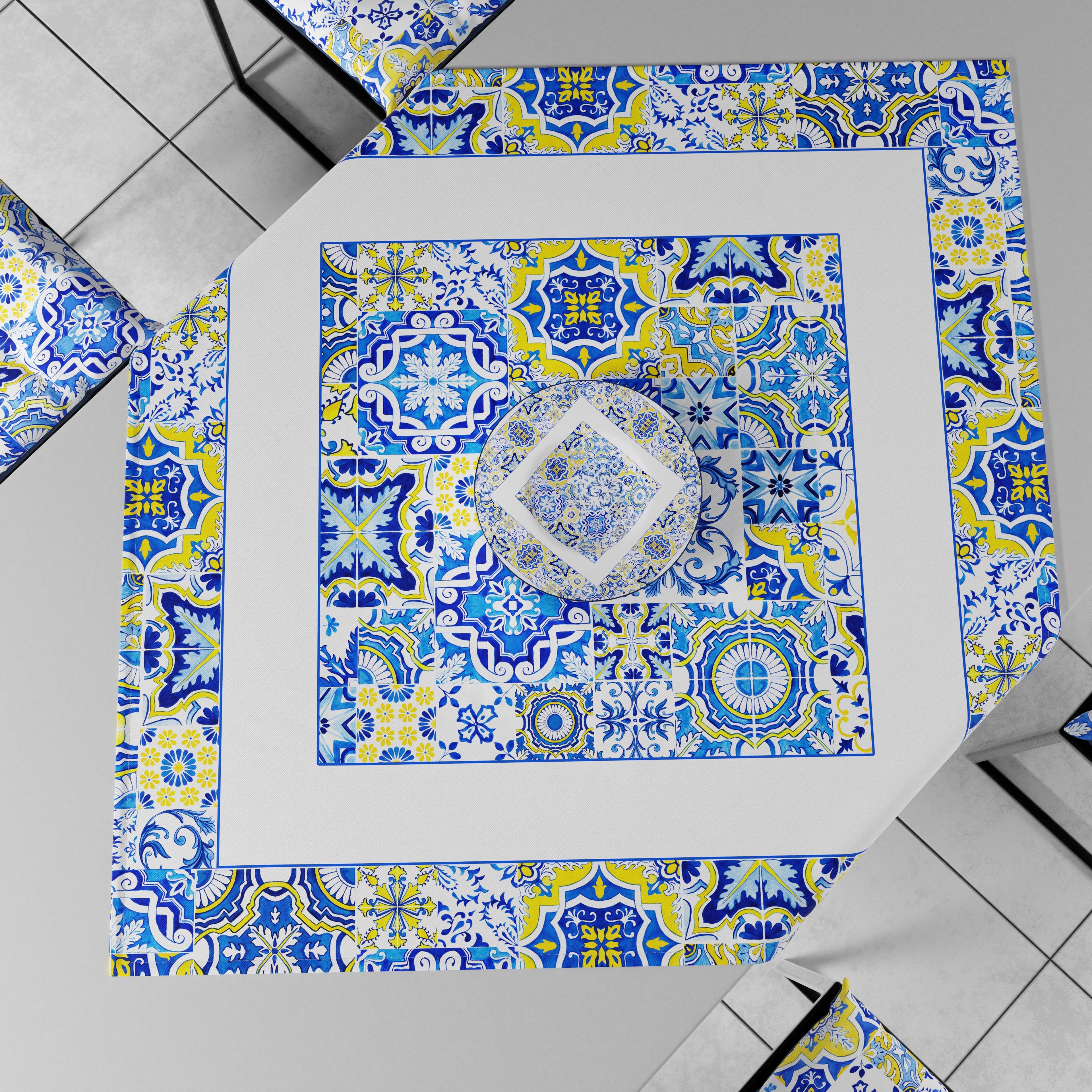 Centrotavola Geometrico per Cucina in Stampa Digitale Vietri 02 Blu